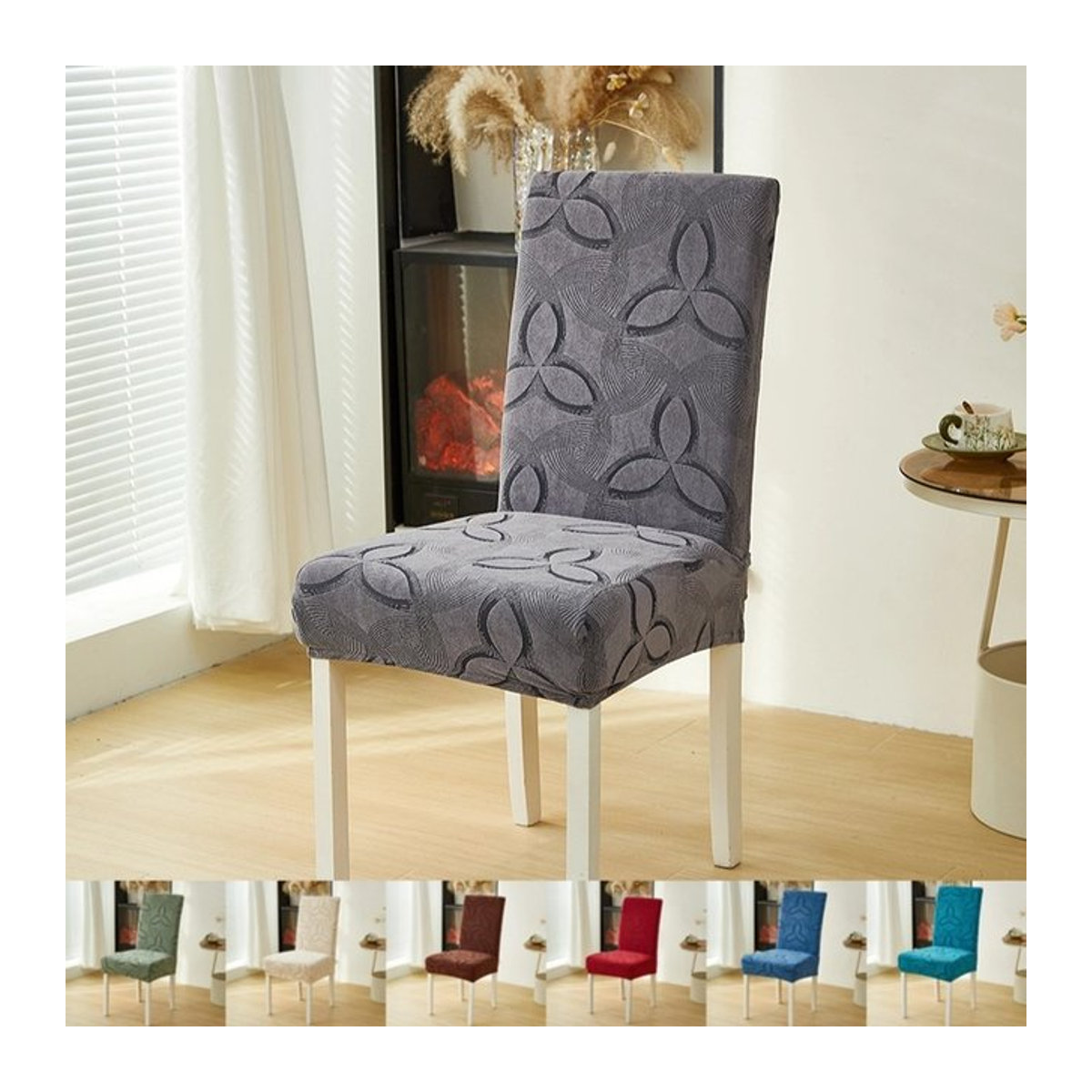 Yupartex Esszimmerstuhlbezüge mit Blumendruck in Grau, Jacquard-Stretch-Sitzschonbezüge für deine Inneneinrichtung - Bild 1
