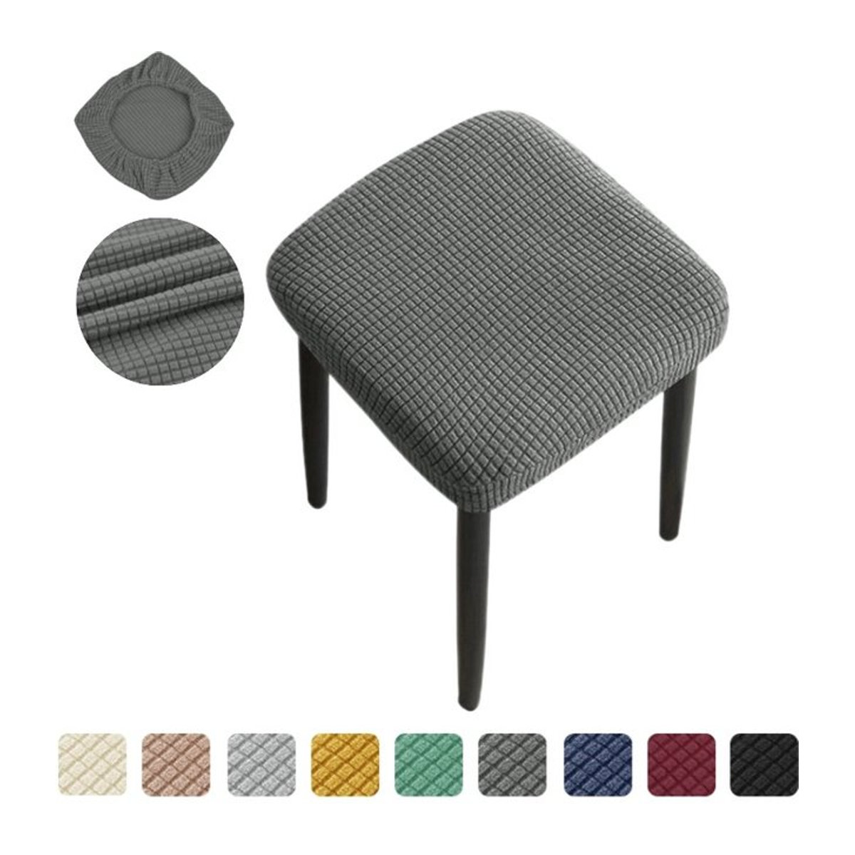 Yupartex Hockerbezug aus Polar Fleece im nordischen Stil, elastischer und rutschfester Stuhlsitzschutz, quadratische Schutzhülle in Schwarz oder Grau - Bild 1