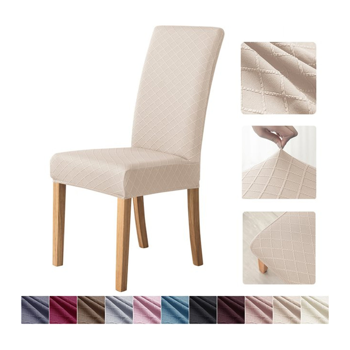 Yupartex Jacquard Esszimmer Stuhl Abdeckung in Beige, elastischer Universal Sitzschutz für Stühle - Bild 1