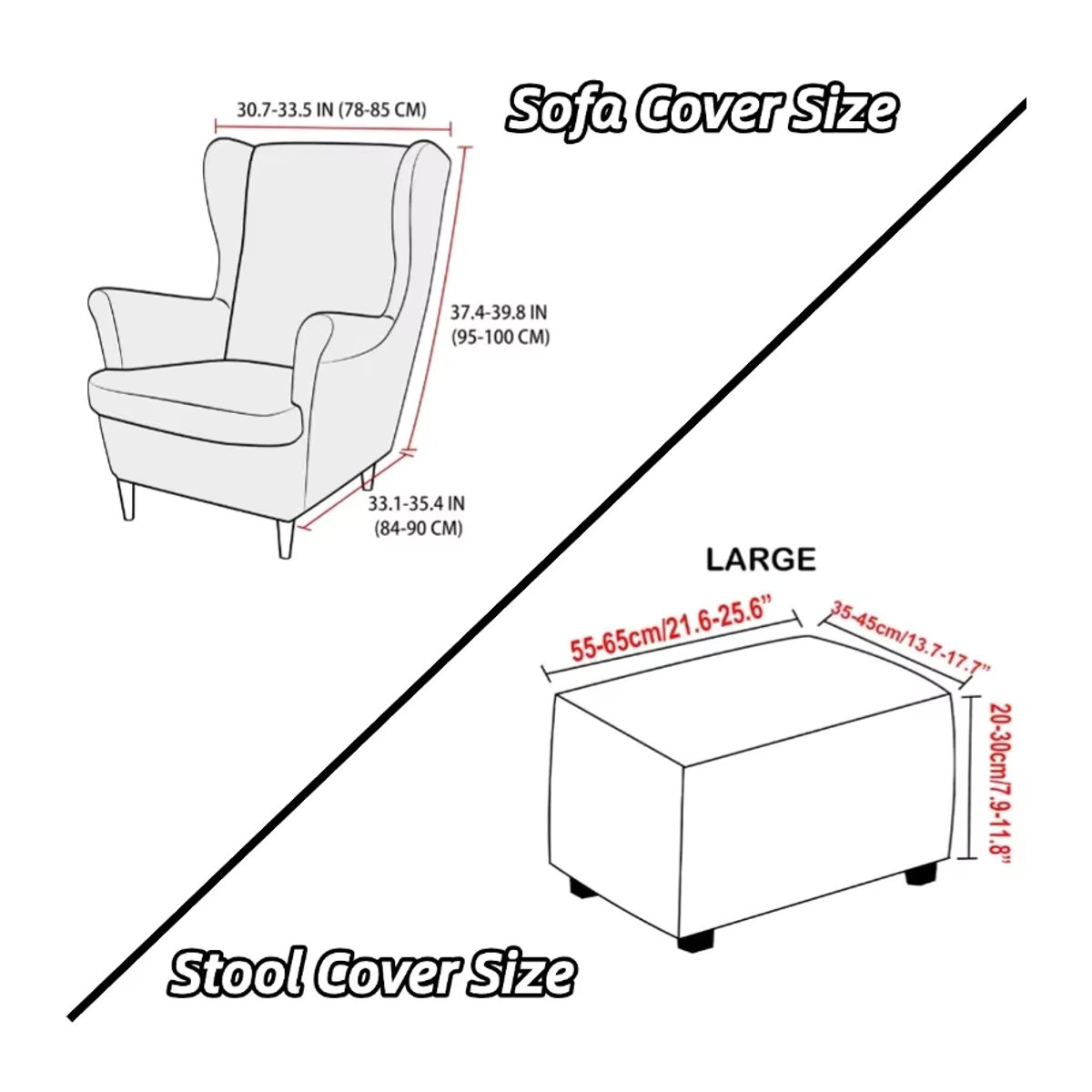 Yupartex Polar Fleece Wing Sesselbezug mit Sitzkissenbezug und Ottomane-Bezug, grau, staubdicht und rutschfest - Bild 2