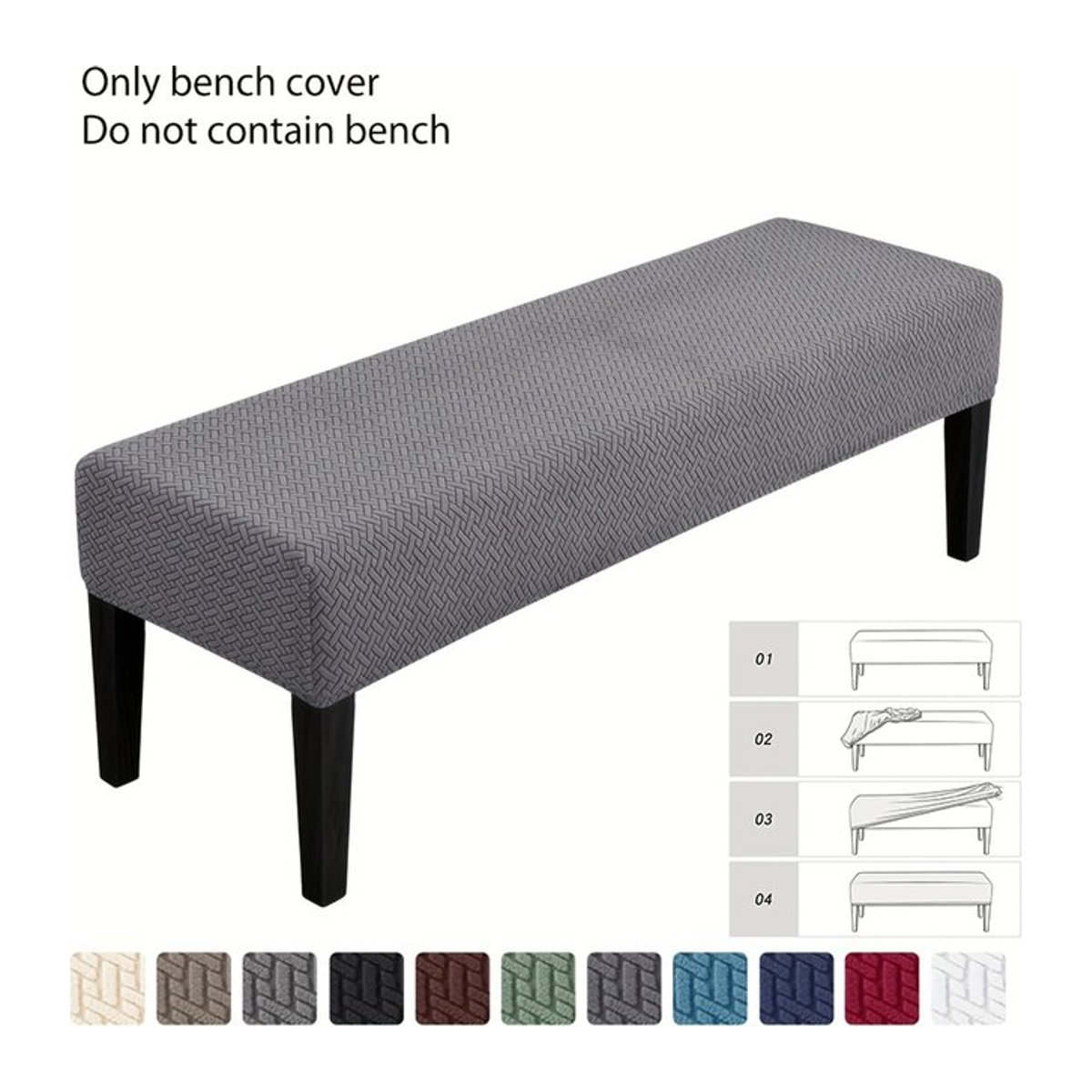 Yupartex Stretch Bankabdeckung aus Jacquard in Grau als All-inclusive Schonbezug für rechteckige Bänke und Klavierhocker - Bild 1