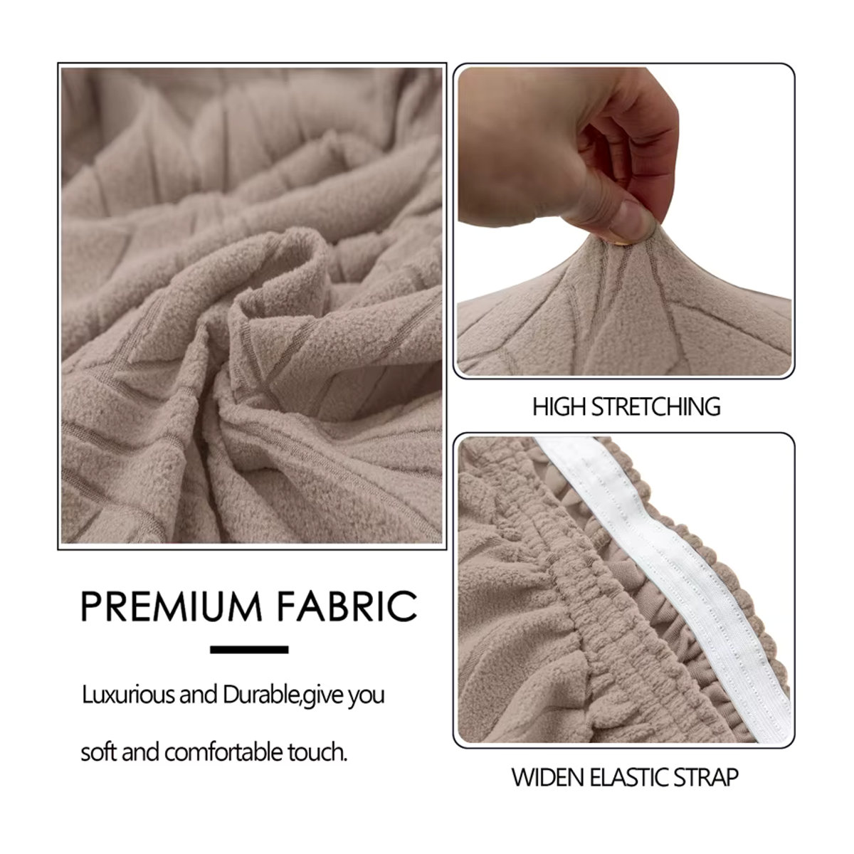 Yupartex Stuhlbezug mit Blätter-Jacquard-Muster in Beige, elastischer Stretch-Schonbezug für Esszimmerstühle mit hoher Rückenlehne - Bild 3
