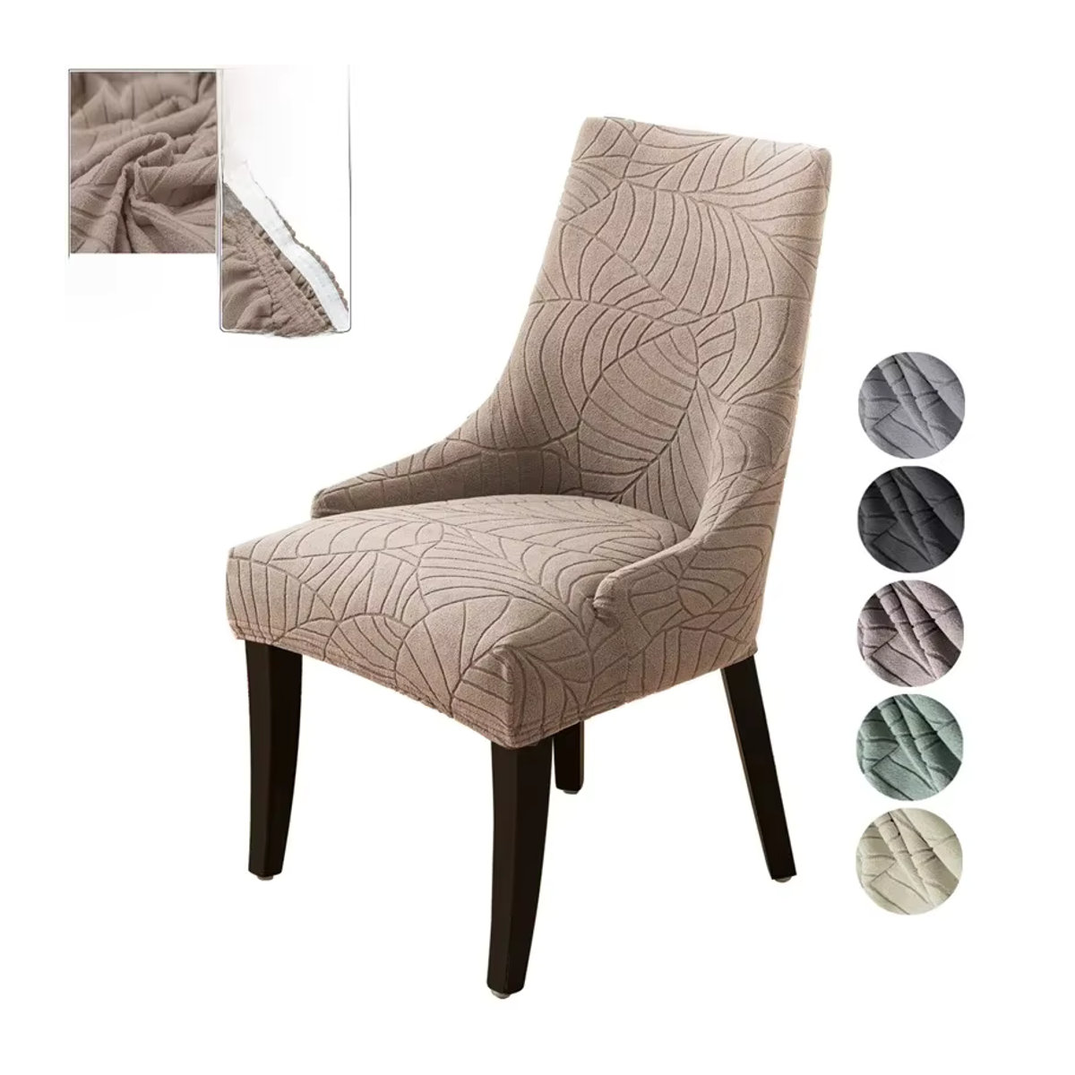 Yupartex Stuhlbezug mit Blätter-Jacquard-Muster in Beige, elastischer Stretch-Schonbezug für Esszimmerstühle mit hoher Rückenlehne - Bild 5