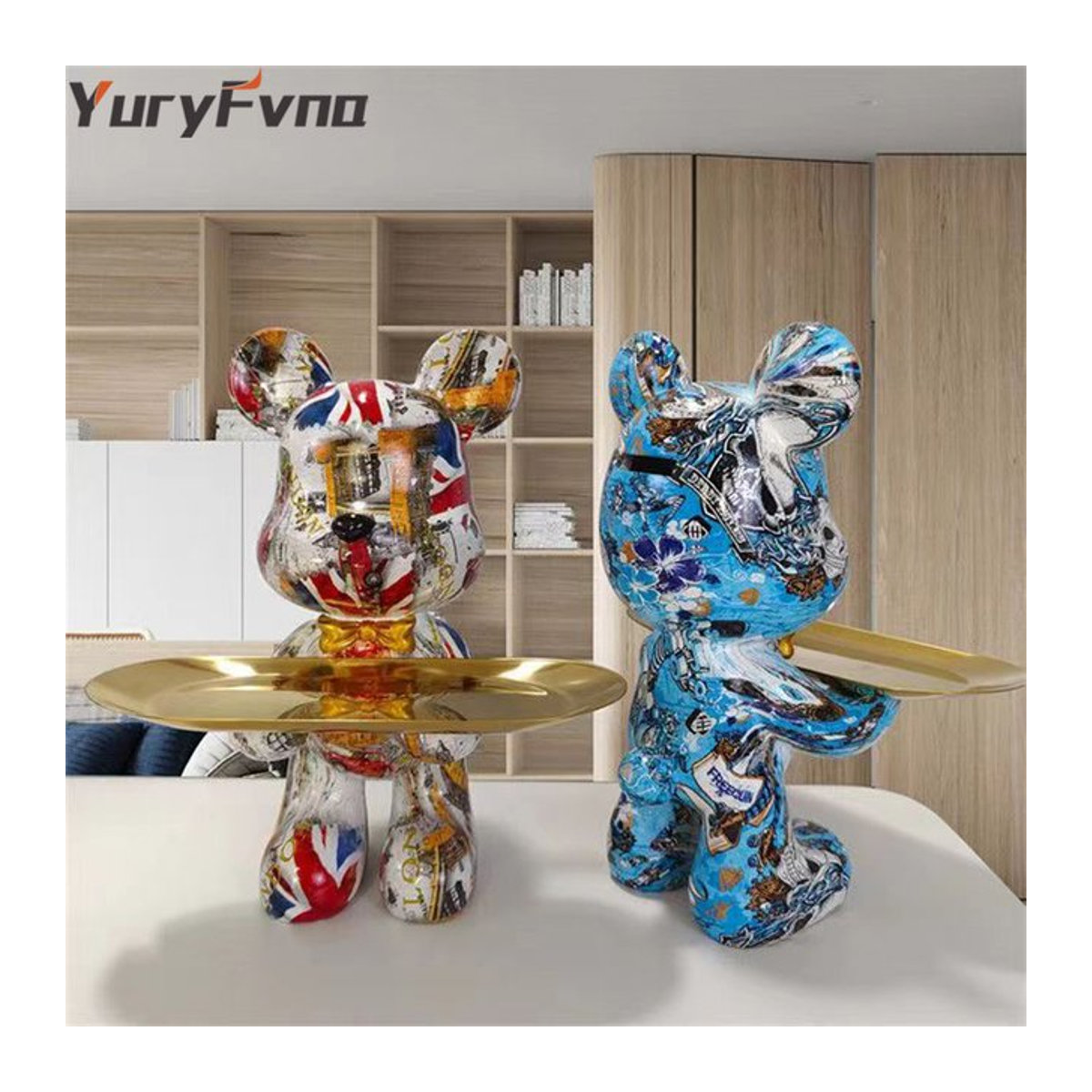 Yuryfvna Graffiti Bär Figur Moderne Kunstharz Statue in Mehrfarbig als Dekoration für Tisch und Regal - Bild 1