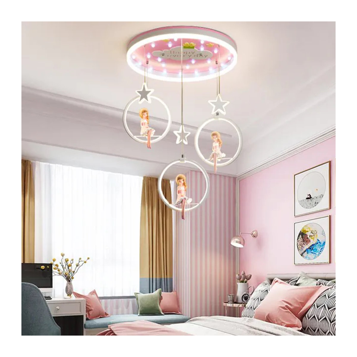 Yushe LED Kronleuchter im skandinavischen Design für Kinderzimmer und Wohnzimmer in Weiß - Bild 1