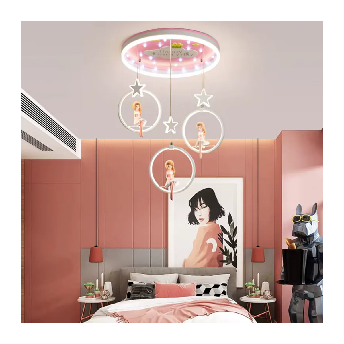 Yushe LED Kronleuchter im skandinavischen Design für Kinderzimmer und Wohnzimmer in Weiß - Bild 2