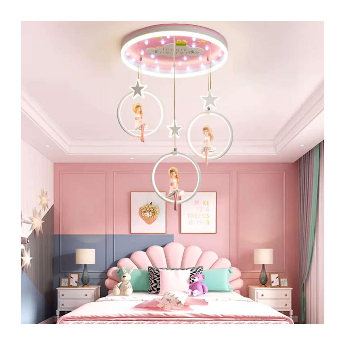 Yushe LED Kronleuchter im skandinavischen Design für Kinderzimmer und Wohnzimmer in Weiß - Bild 3