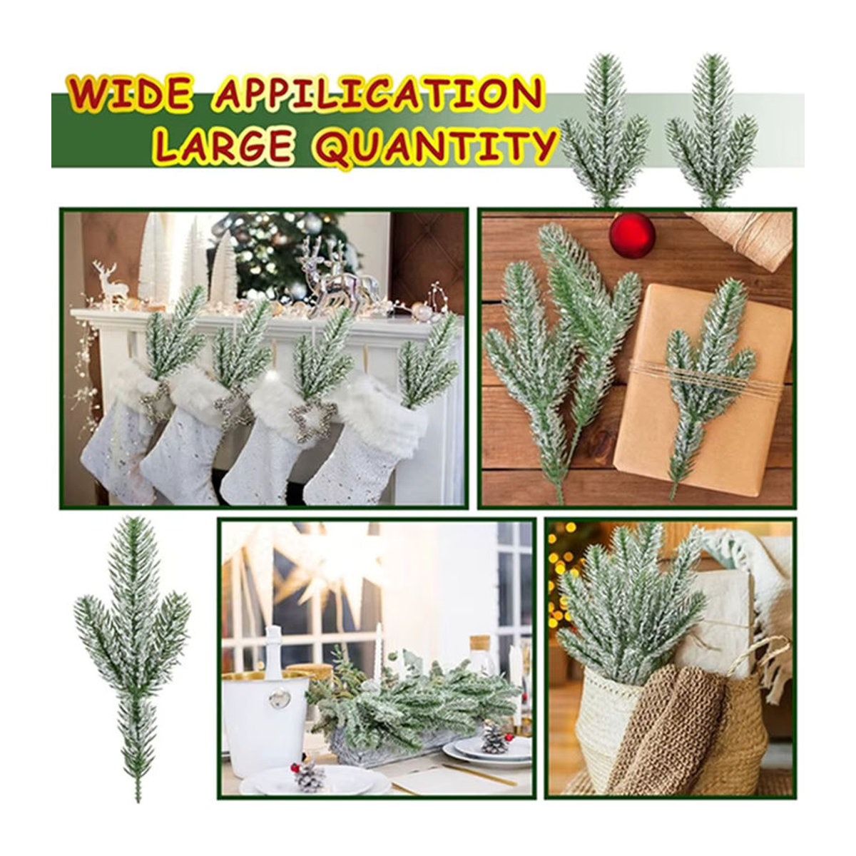 Yusheng Künstliche Kiefer Zweige in Grün für Dekorationen wie Hochzeit, Weihnachten und Garten als Einzelstiele - Bild 4