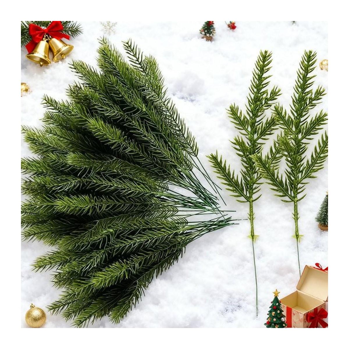 Yusheng Künstliche Kiefernnadeln Grün für Weihnachtsdekoration und DIY-Projekte, 40 Stück - Bild 1