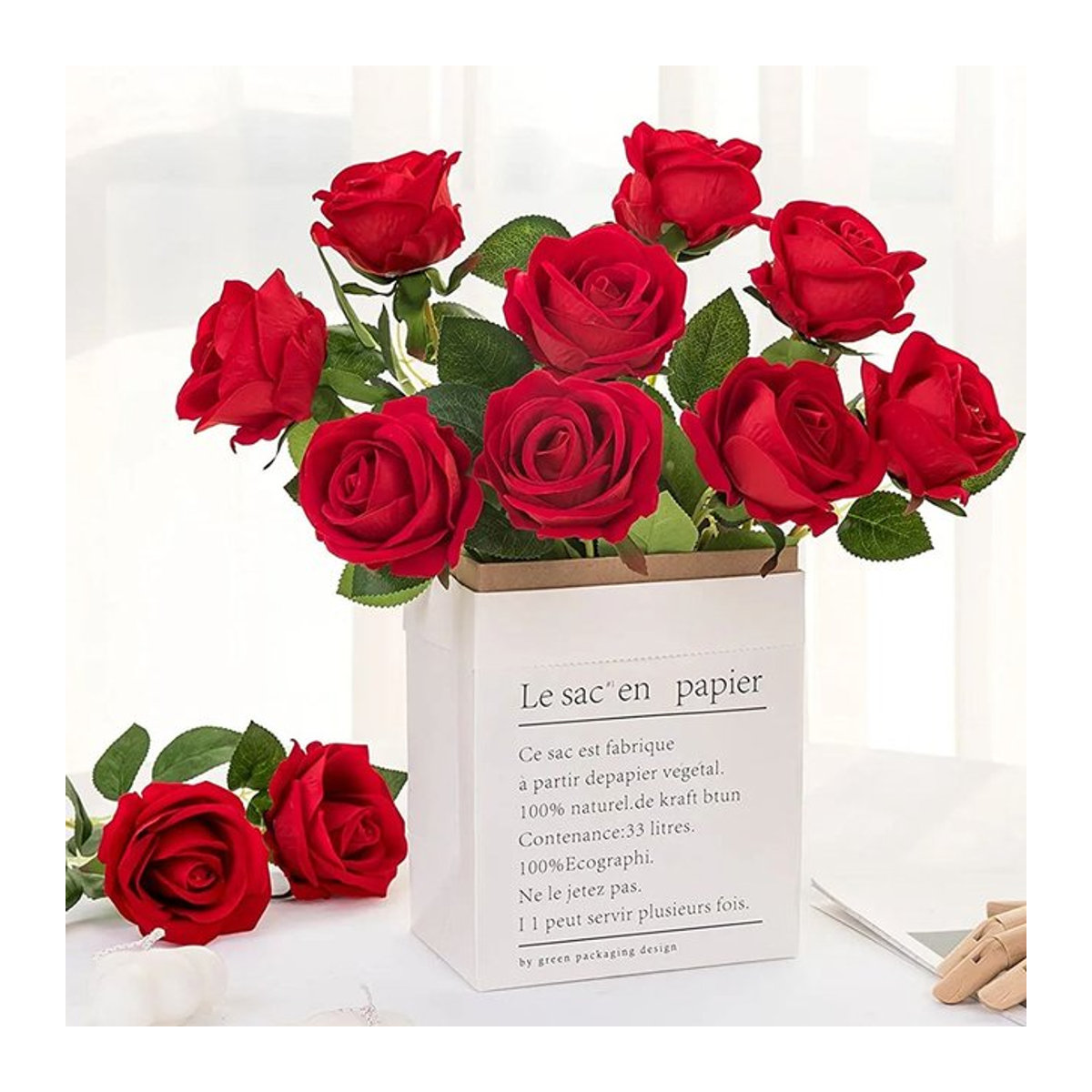Yusheng Künstliche Seidenrosen in Rot für Hochzeitsdekoration und DIY-Geschenke, 5 oder 10 Stück - Bild 1