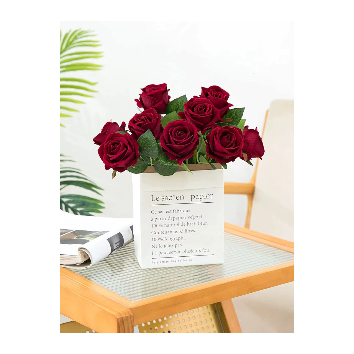 Yusheng Künstliche Seidenrosen in Rot für Hochzeitsdekoration und DIY-Geschenke, 5 oder 10 Stück - Bild 2