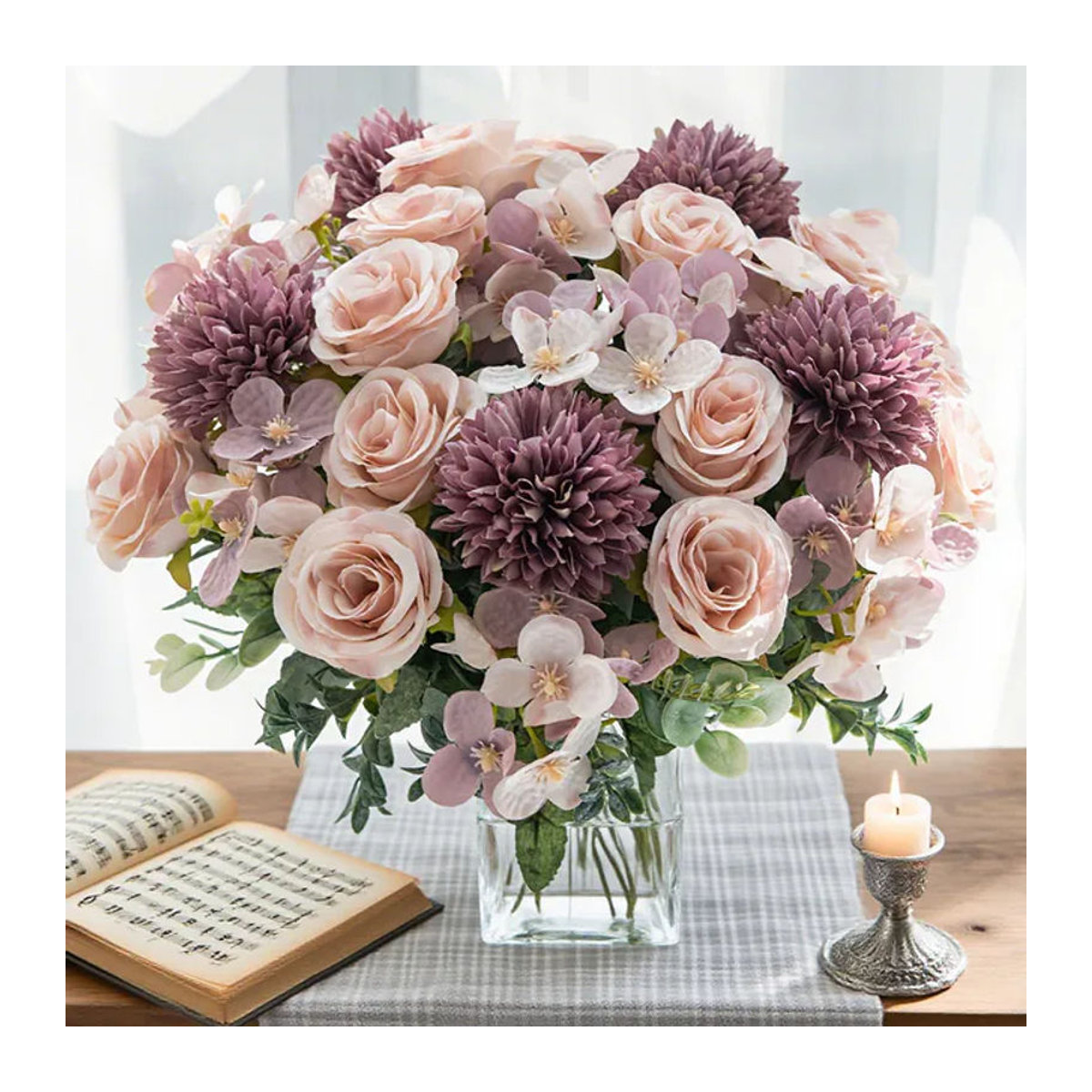 Yusheng Künstliche Seidenrosen Tischdekoration als Blumenarrangement in Weiß oder Mehrfarbig für Hochzeit und Heimdekoration - Bild 1