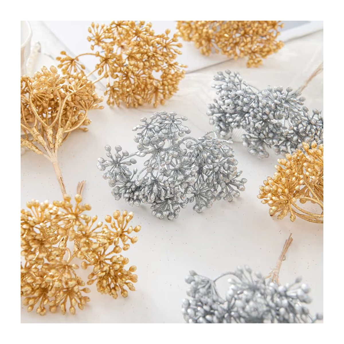 Yusheng Künstlicher Blumenstrauß in Gold für Dekorationen zu Hochzeit und Weihnachten - Bild 2