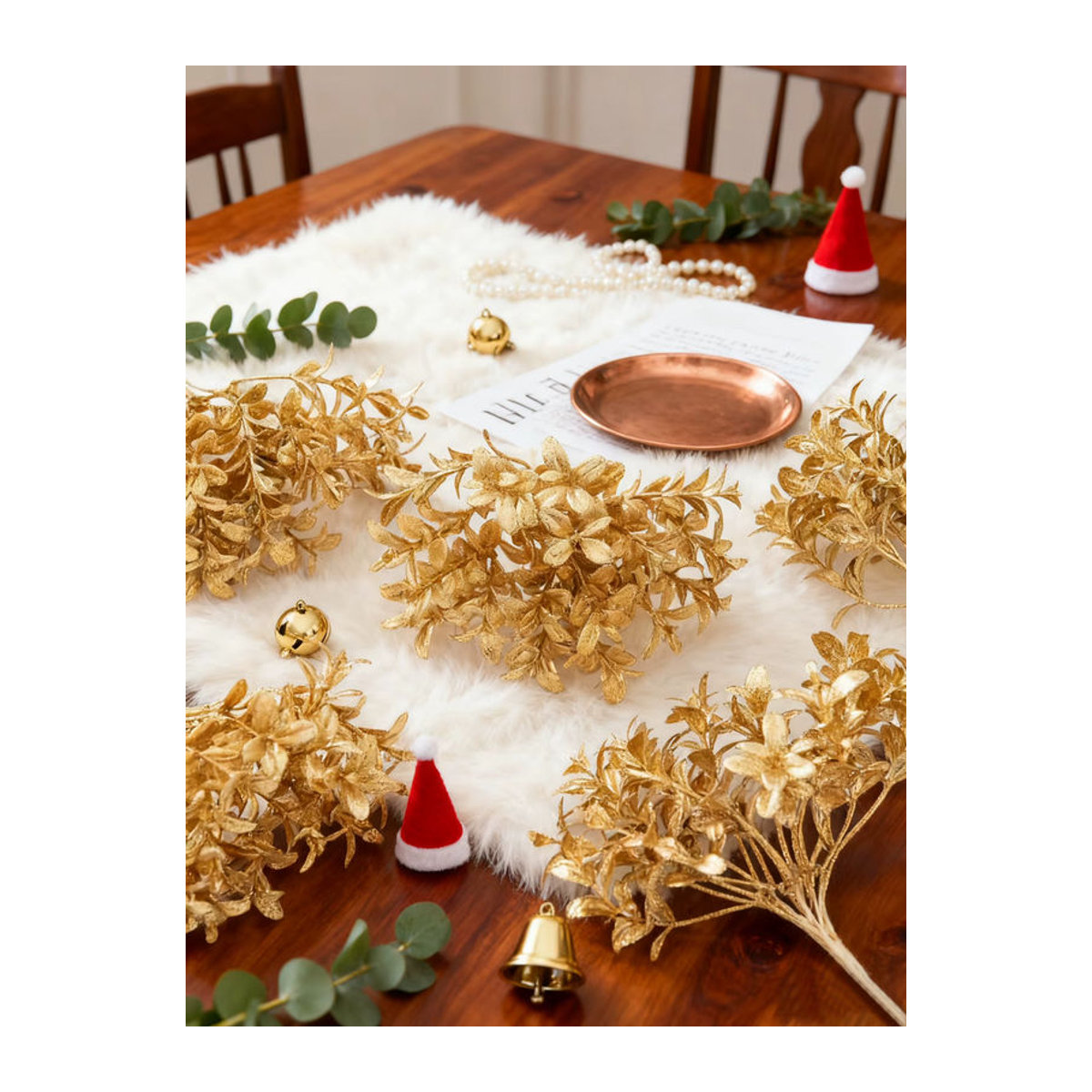 Yusheng Künstlicher Blumenstrauß in Silber und Gold zur Dekoration für Hochzeit, Weihnachten und Tischdekoration - Bild 3