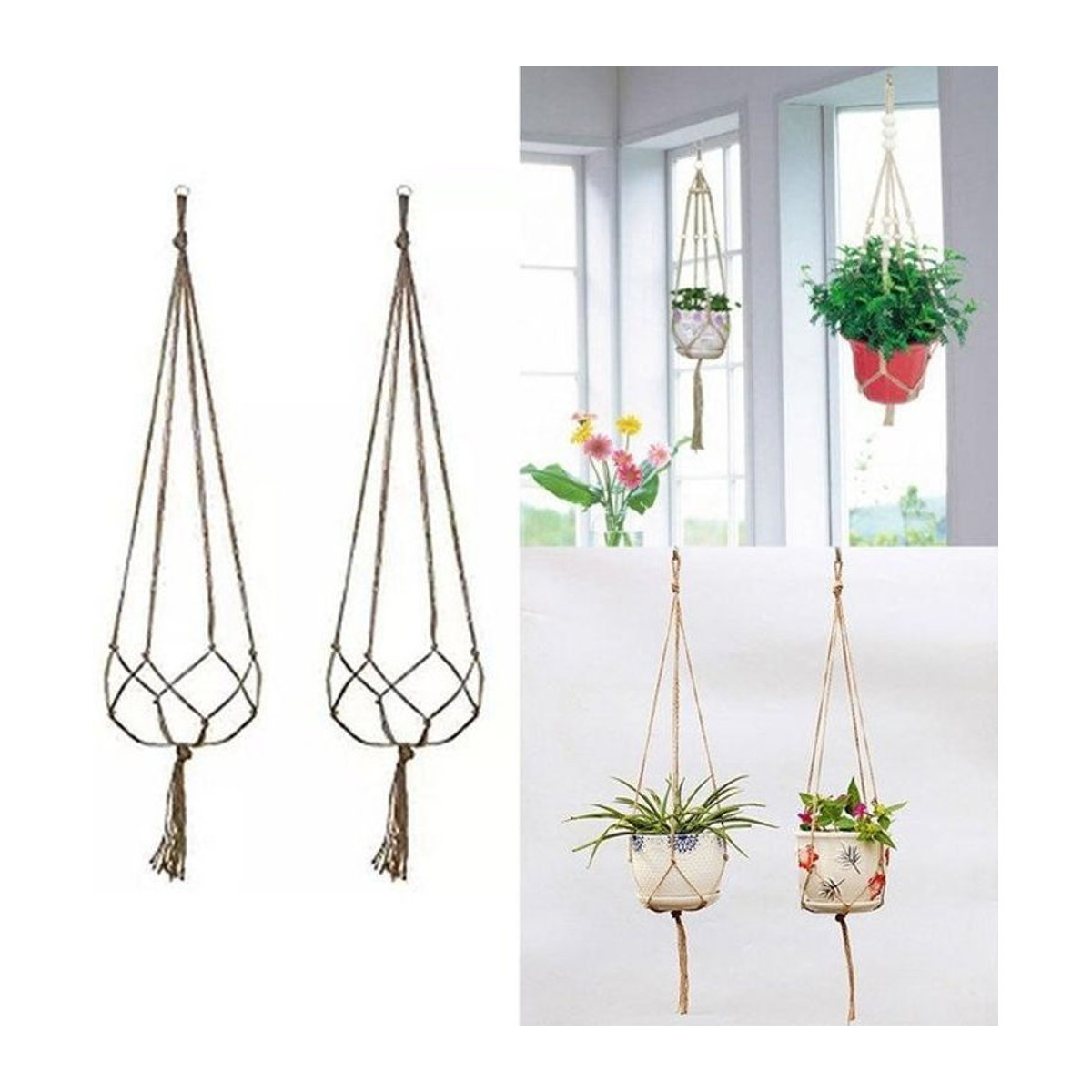 YuTao Soliloquy 028 Hanfseil Aufhänger für Blumentöpfe in Braun und Beige im Bohemian Stil - Bild 1