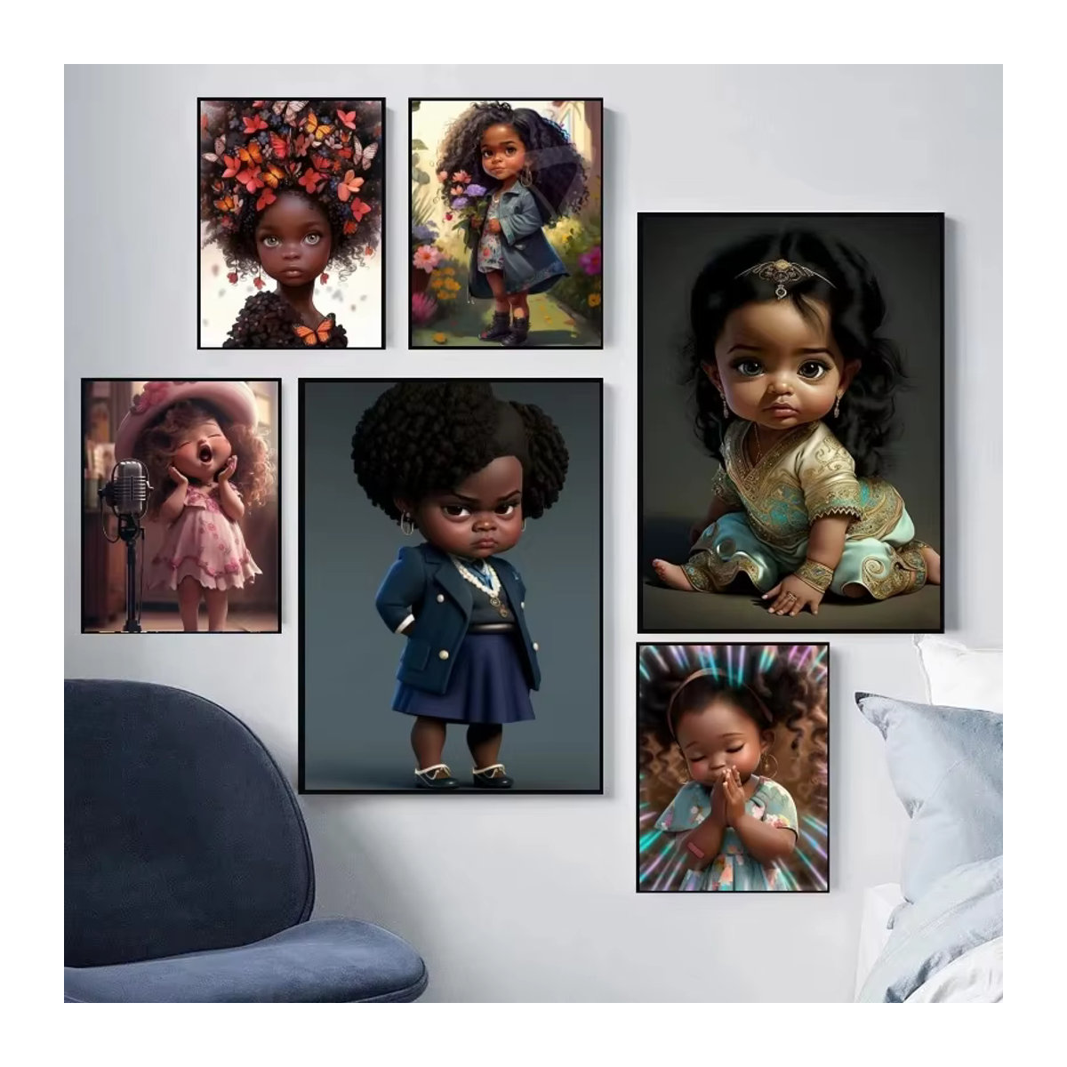 YUTTEE 5D Diamantmalerei Set Baby Prinzessin mit großen Augen in Schwarz und Mehrfarbig als Mosaik Stickerei Kreuzstich Kit - Bild 2