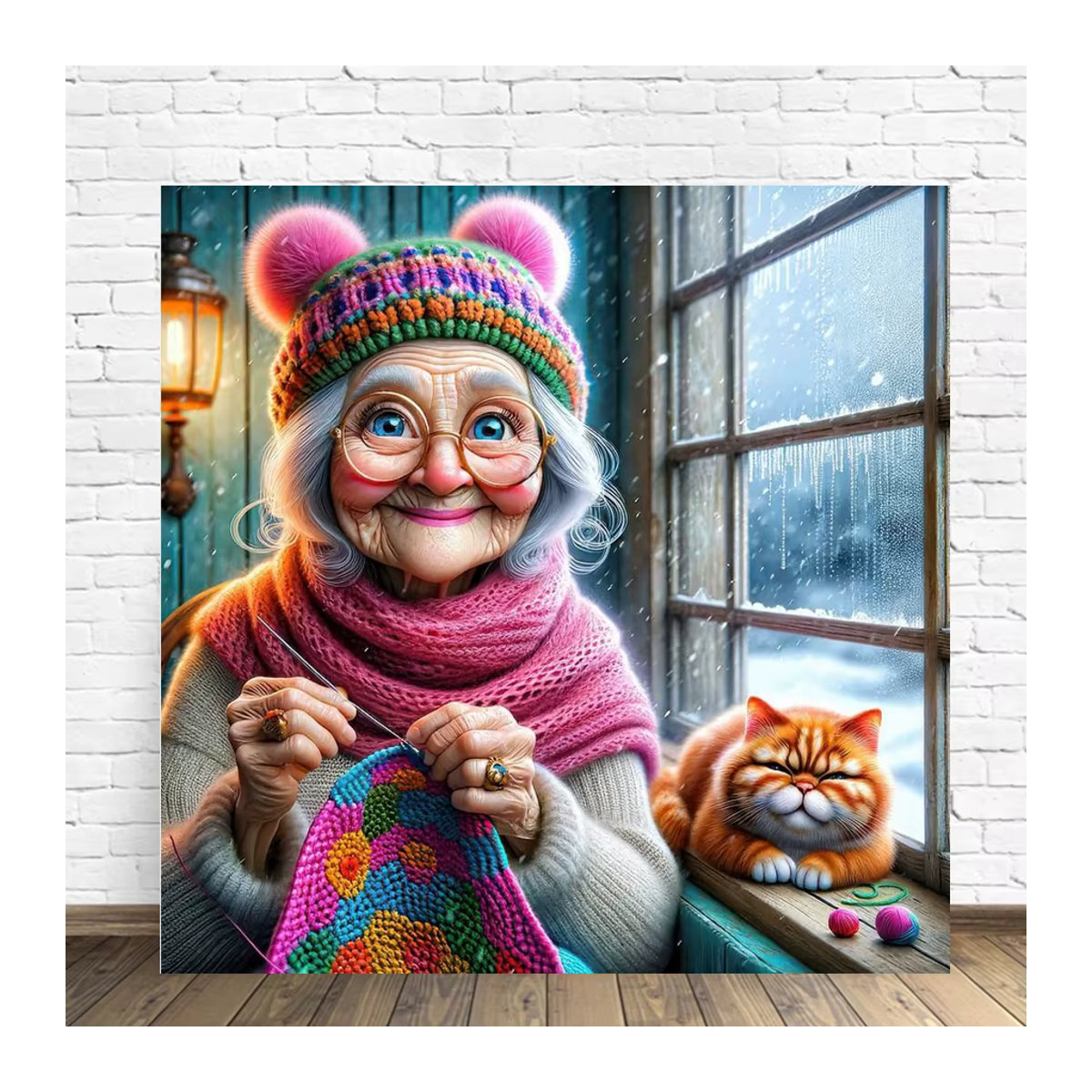 YUTTEE 5D Diamantmalerei Set Oma und Katze Motiv als Kreuzstich Wandkunst in Mehrfarbig - Bild 2