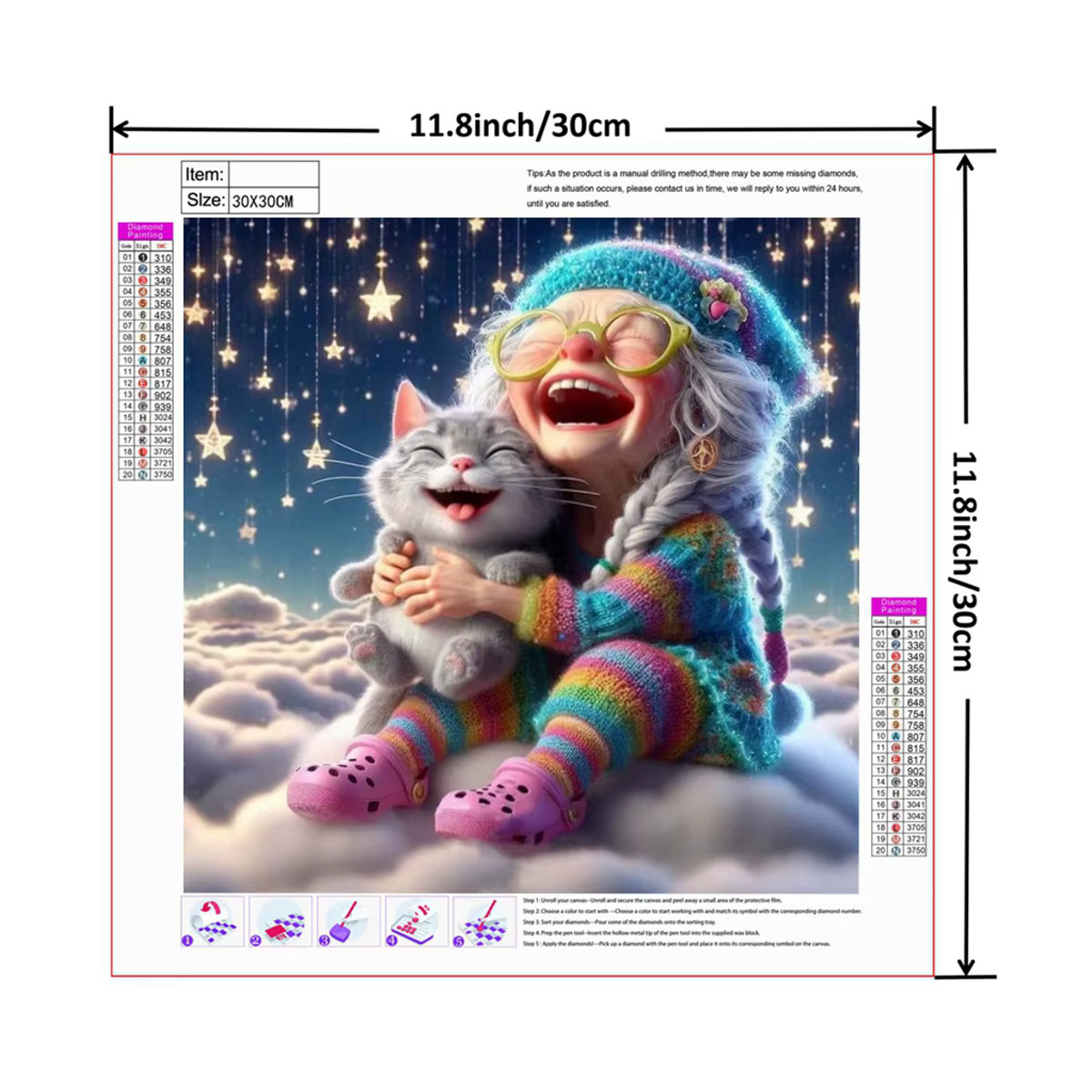 YUTTEE 5D Diamantmalerei Set Oma und Katze Motiv als Kreuzstich Wandkunst in Mehrfarbig - Bild 3