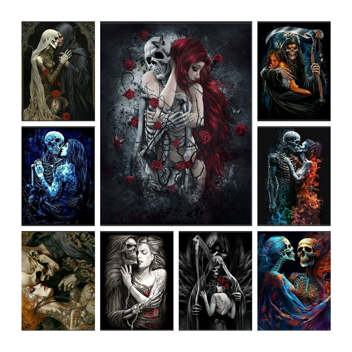 YUTTEE 5D DIY Diamant Malerei Gothic Schädel Liebe Paar Mosaik Kunst Set mit runden Bohrern in Mehrfarbig - Bild 1