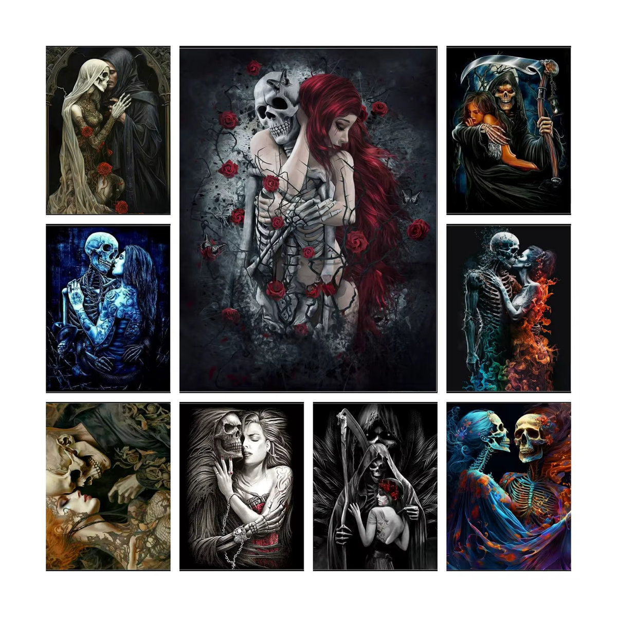 YUTTEE 5D DIY Diamant Malerei Gothic Schädel Liebe Paar Mosaik Kunst Set mit runden Bohrern in Mehrfarbig - Bild 3