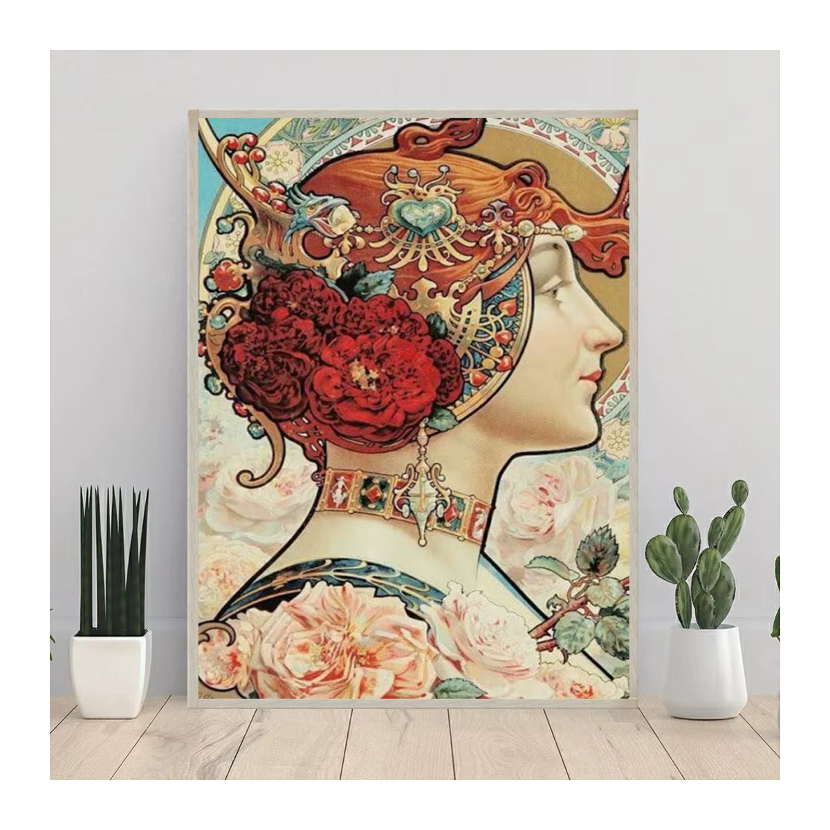 YUTTEE 5D DIY Diamantmalerei Alphonse Mucha Vintage Schönheit Nouveau Motiv als mehrfarbiges Mosaik-Bild für Erwachsene - Bild 1