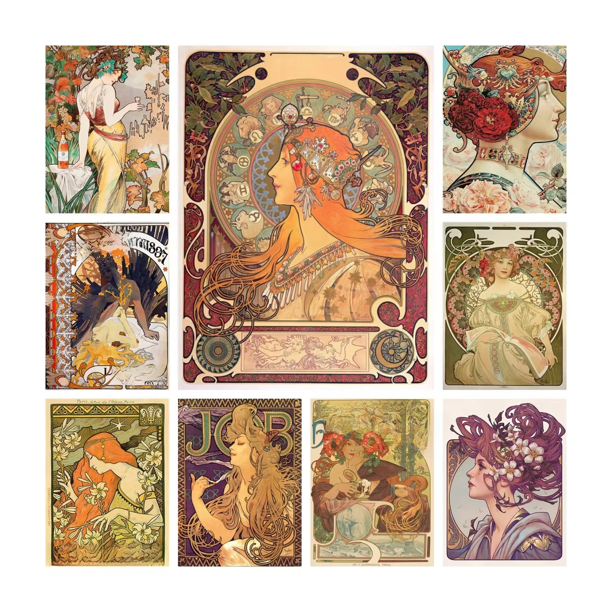 YUTTEE 5D DIY Diamantmalerei Alphonse Mucha Vintage Schönheit Nouveau Motiv als mehrfarbiges Mosaik-Bild für Erwachsene - Bild 2