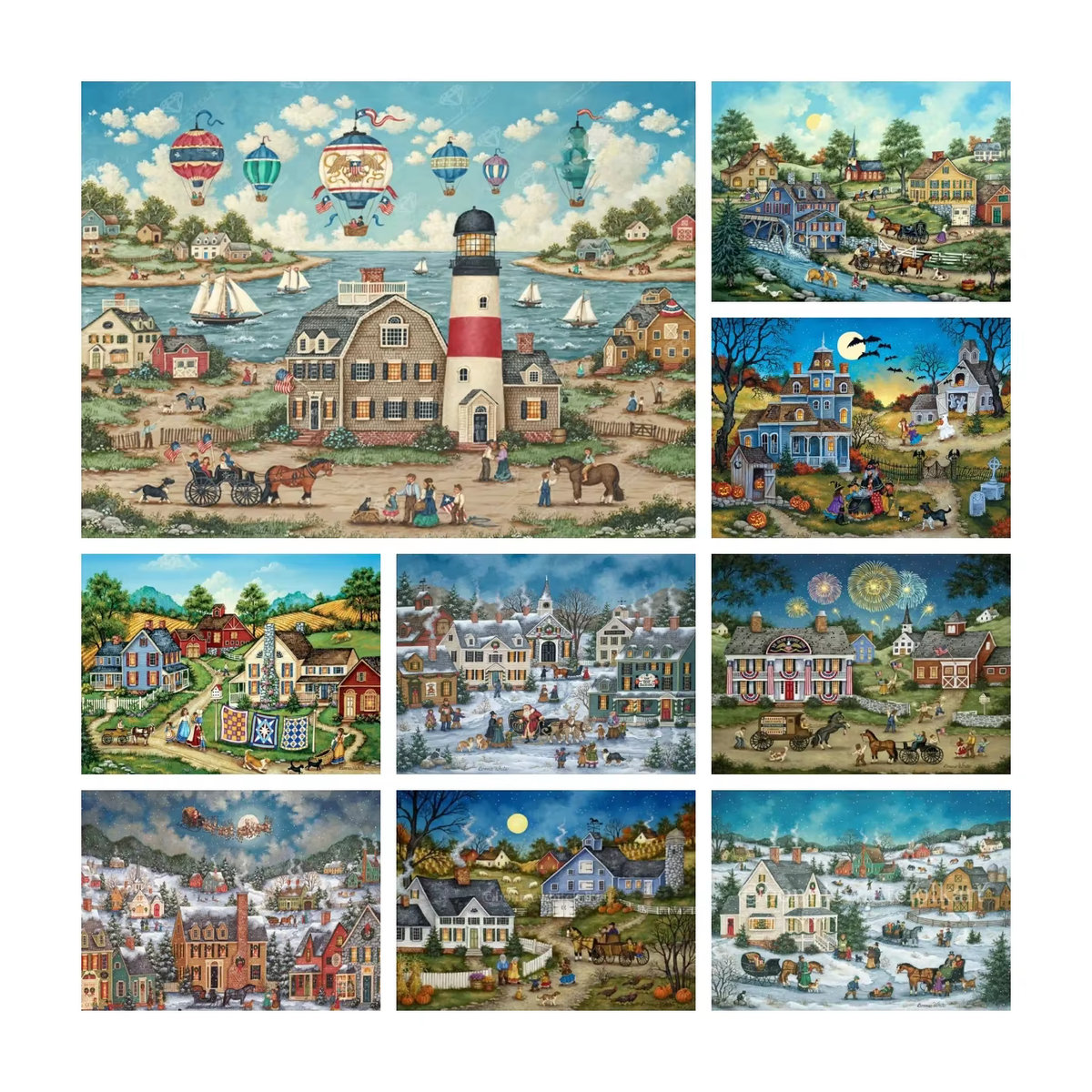 YUTTEE 5D DIY Diamantmalerei Bay Village Landschaft Mosaik Set mit runden Steinen in Mehrfarbig - Bild 3
