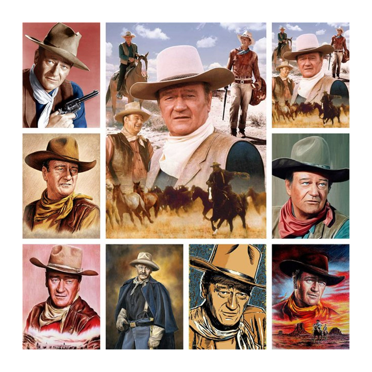 YUTTEE 5D DIY Diamantmalerei Cowboy John Wayne Vintage Wandbild mit runden Strass-Diamanten, mehrfarbig - Bild 1