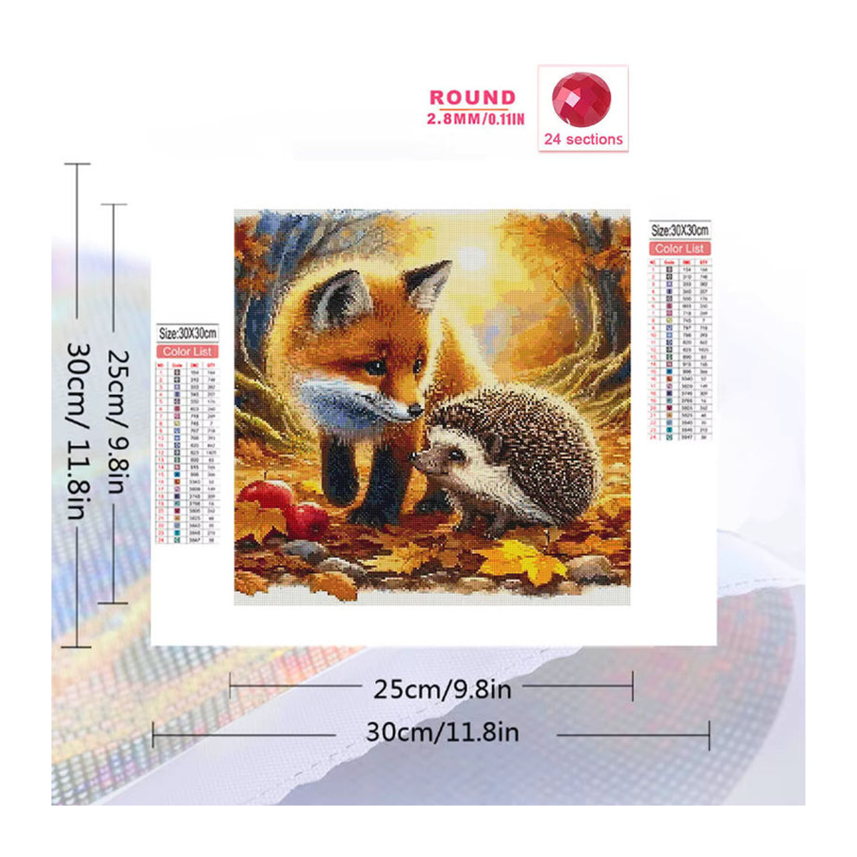 YUTTEE 5D DIY Diamantmalerei Fuchs und Igel als rundes Mosaik Set für Kinder in Mehrfarbig - Bild 2