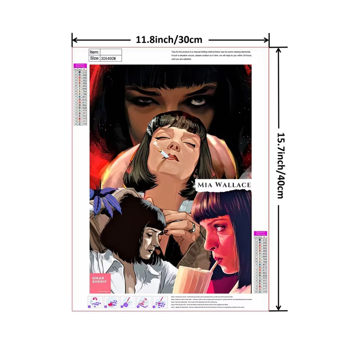 YUTTEE 5D DIY Diamantmalerei Mosaik Set Pulp Fiction Film Motiv Mehrfarbig - Bild 3
