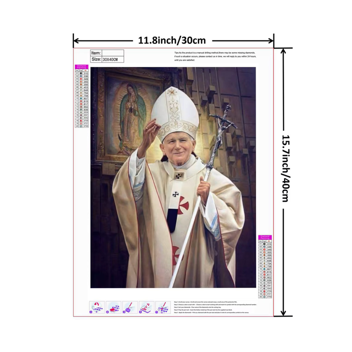 YUTTEE 5D DIY Diamantmalerei Motiv Papst Johannes Paul II Mehrfarbiges Mosaik Bild als Stickerei für dein Home Decor - Bild 3