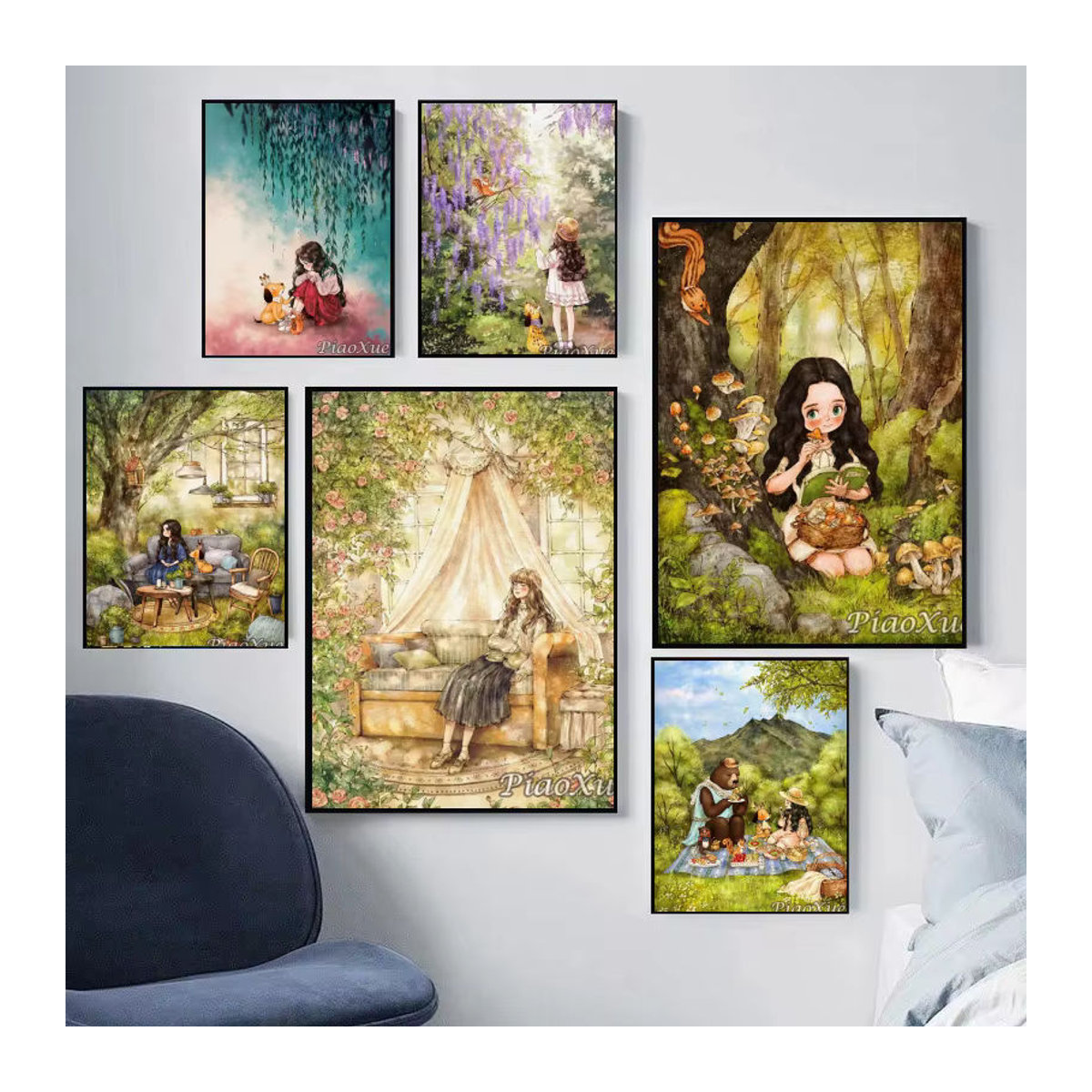 YUTTEE 5D DIY Diamantmalerei Set Cartoon Mädchen und Tiere als Mosaik Strass Kunstwerk für die Wanddekoration, mehrfarbig - Bild 2