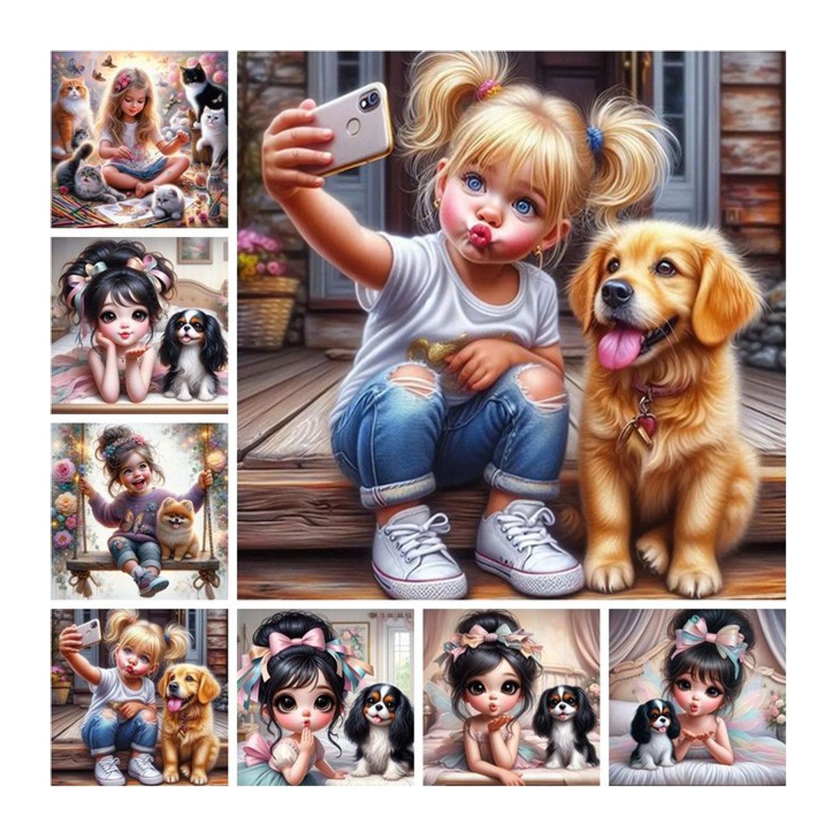 YUTTEE 5D DIY Diamantmalerei Set Mädchen und Hund Mosaik Strass Stickerei Kit Mehrfarbig - Bild 1