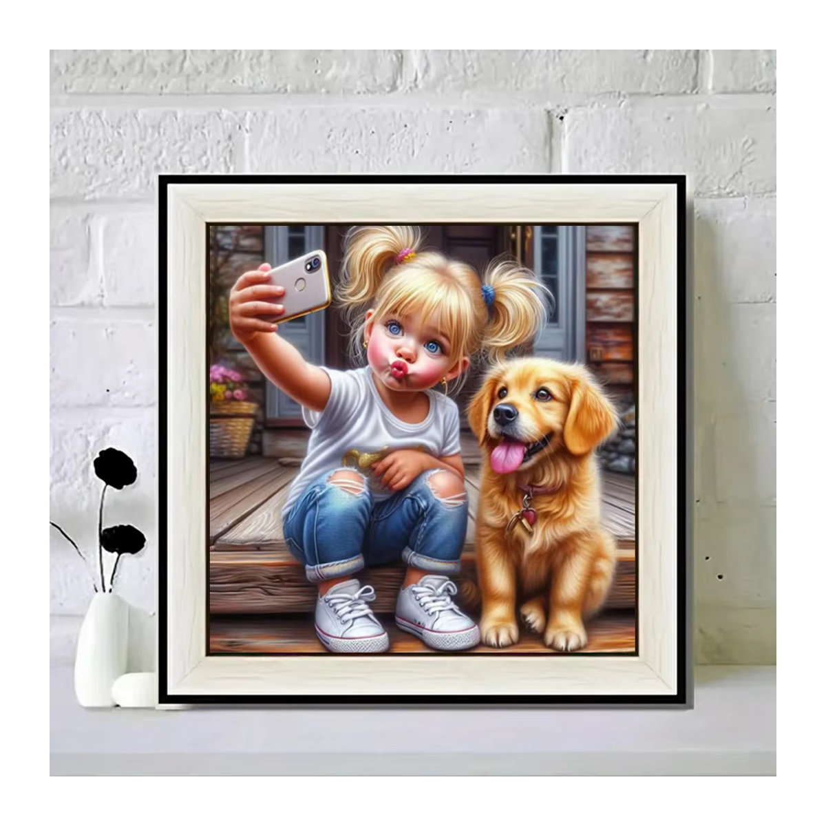 YUTTEE 5D DIY Diamantmalerei Set Mädchen und Hund Mosaik Strass Stickerei Kit Mehrfarbig - Bild 3