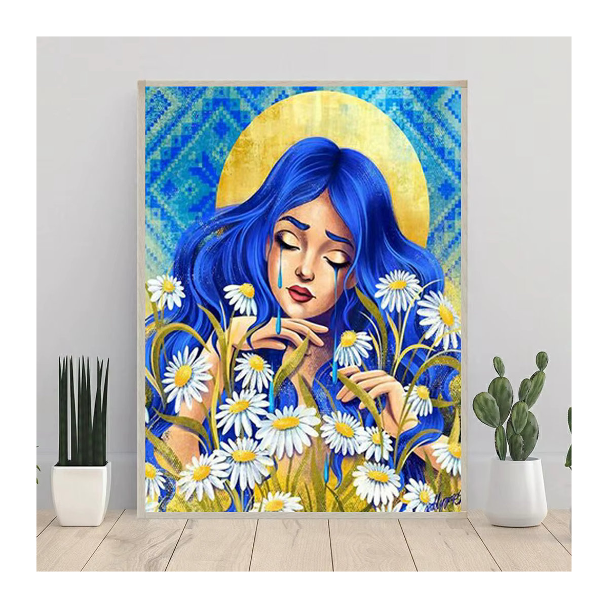 YUTTEE 5D DIY Diamantmalerei Sonnenblume Flagge Mädchen als Mosaik Stickerei mit runden Steinen in Mehrfarbig - Bild 3