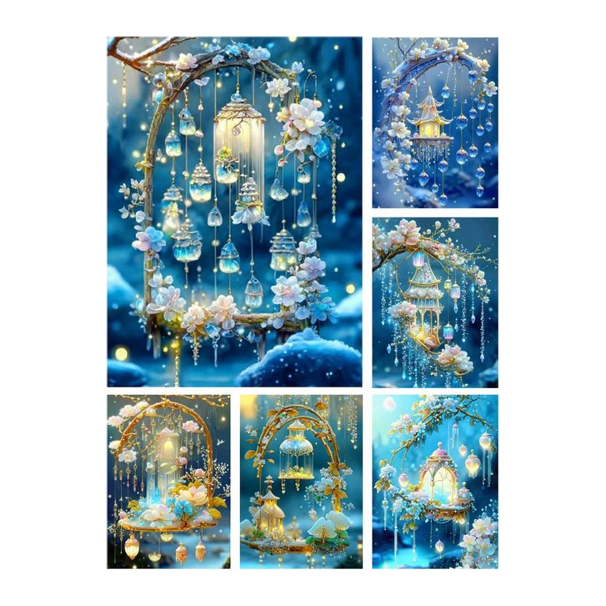 YUTTEE 5D Windspiel Fantasy Art Diamant Malerei mit floraler Waldlandschaft in Blau, rundes Mosaik-Dekor für dein Zuhause - Bild 1