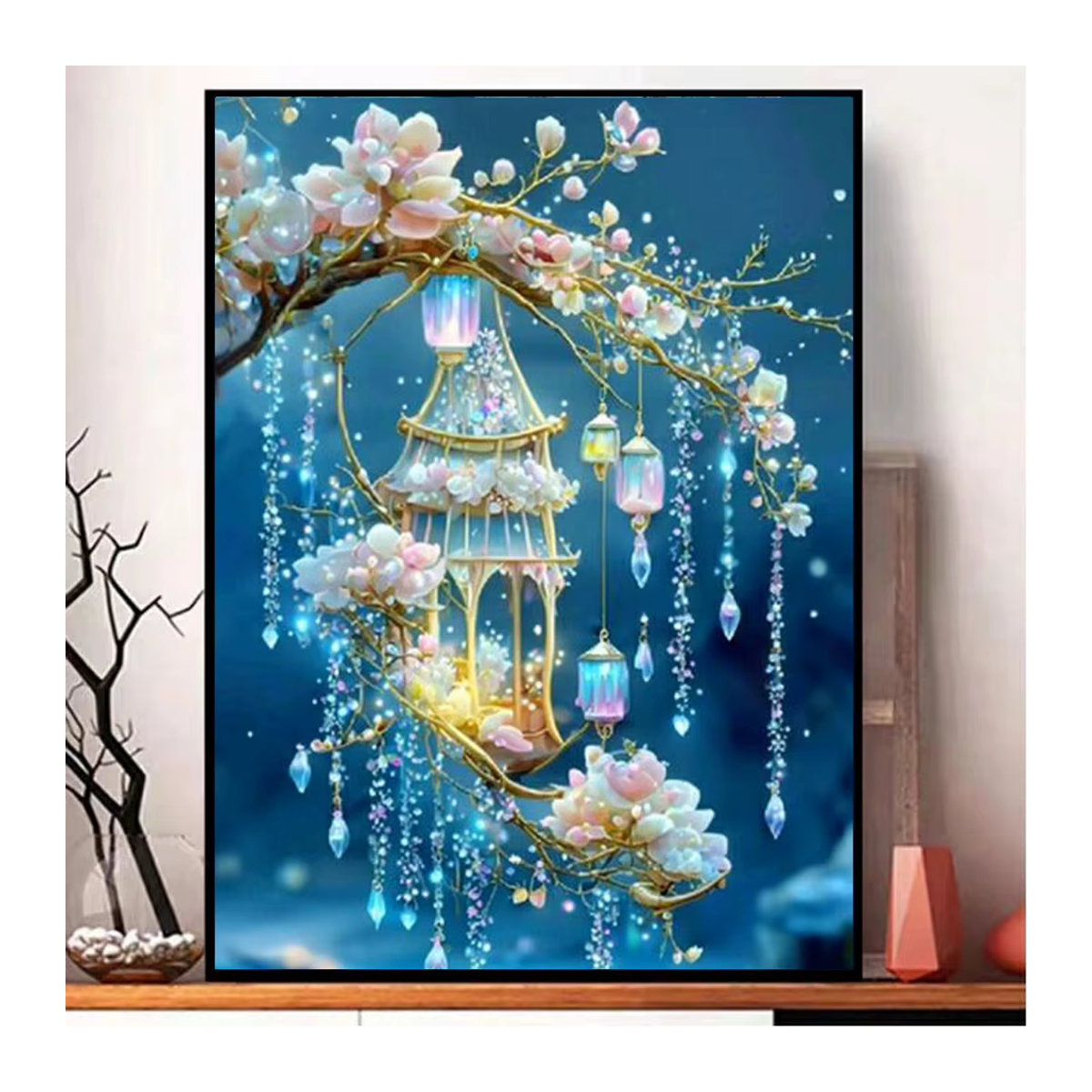 YUTTEE 5D Windspiel Fantasy Art Diamant Malerei mit floraler Waldlandschaft in Blau, rundes Mosaik-Dekor für dein Zuhause - Bild 2