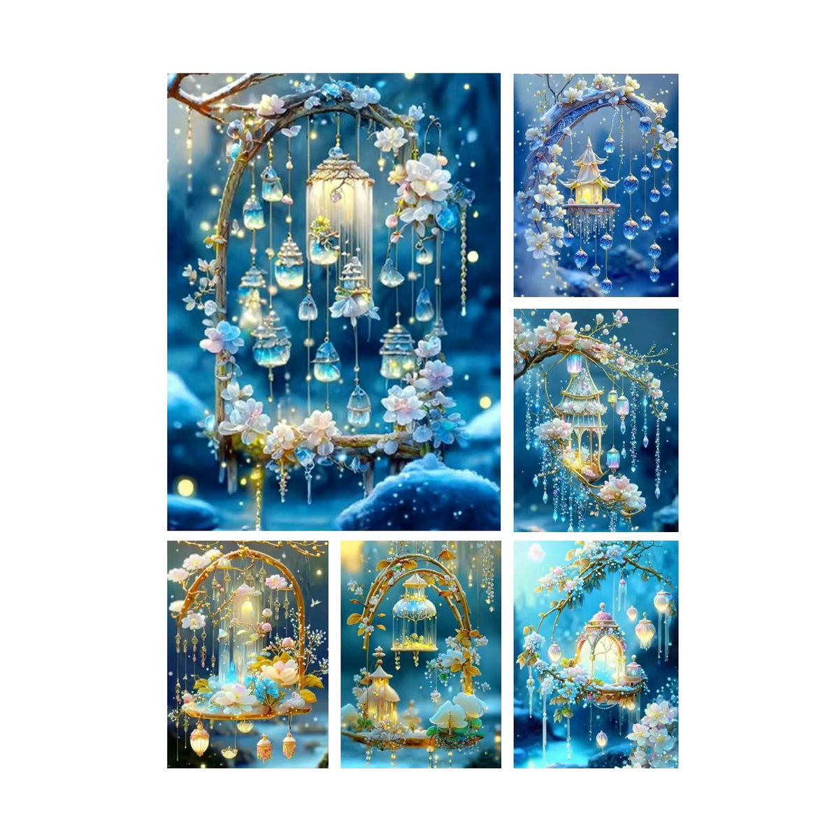 YUTTEE 5D Windspiel Fantasy Art Diamant Malerei mit floraler Waldlandschaft in Blau, rundes Mosaik-Dekor für dein Zuhause - Bild 3