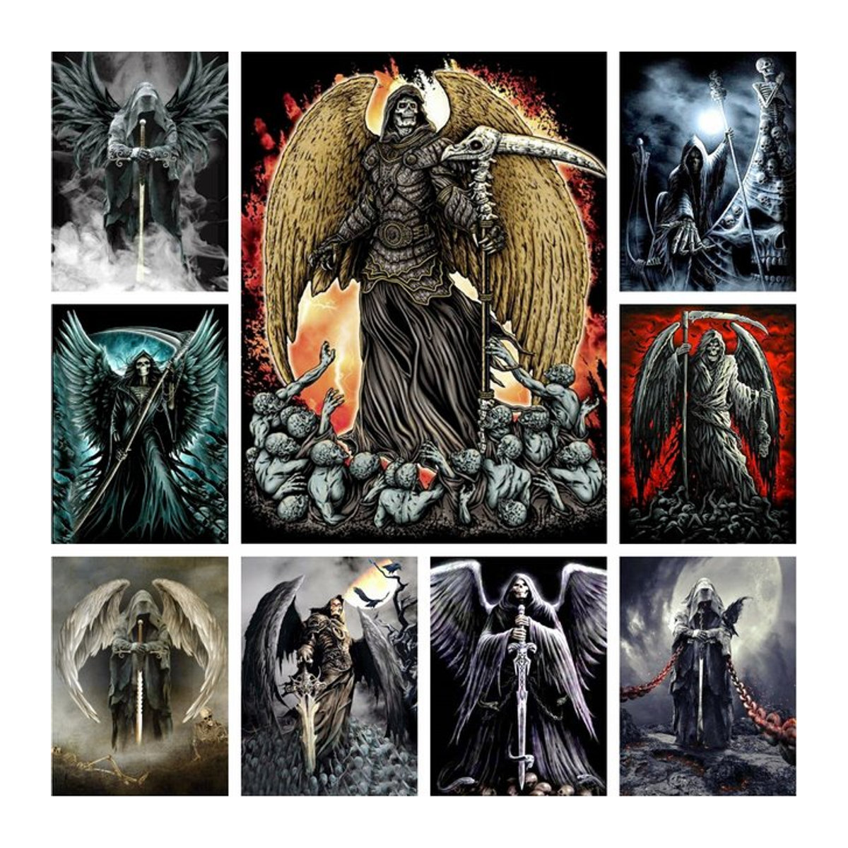 YUTTEE Death Angels 5D-Diamant-Strassgemälde zum Selbermachen mit Totenkopf und Sensenmann, mehrfarbig, Wanddekoration für Erwachsene - Bild 1
