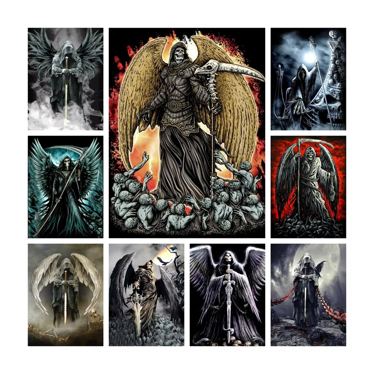 YUTTEE Death Angels 5D-Diamant-Strassgemälde zum Selbermachen mit Totenkopf und Sensenmann, mehrfarbig, Wanddekoration für Erwachsene - Bild 4