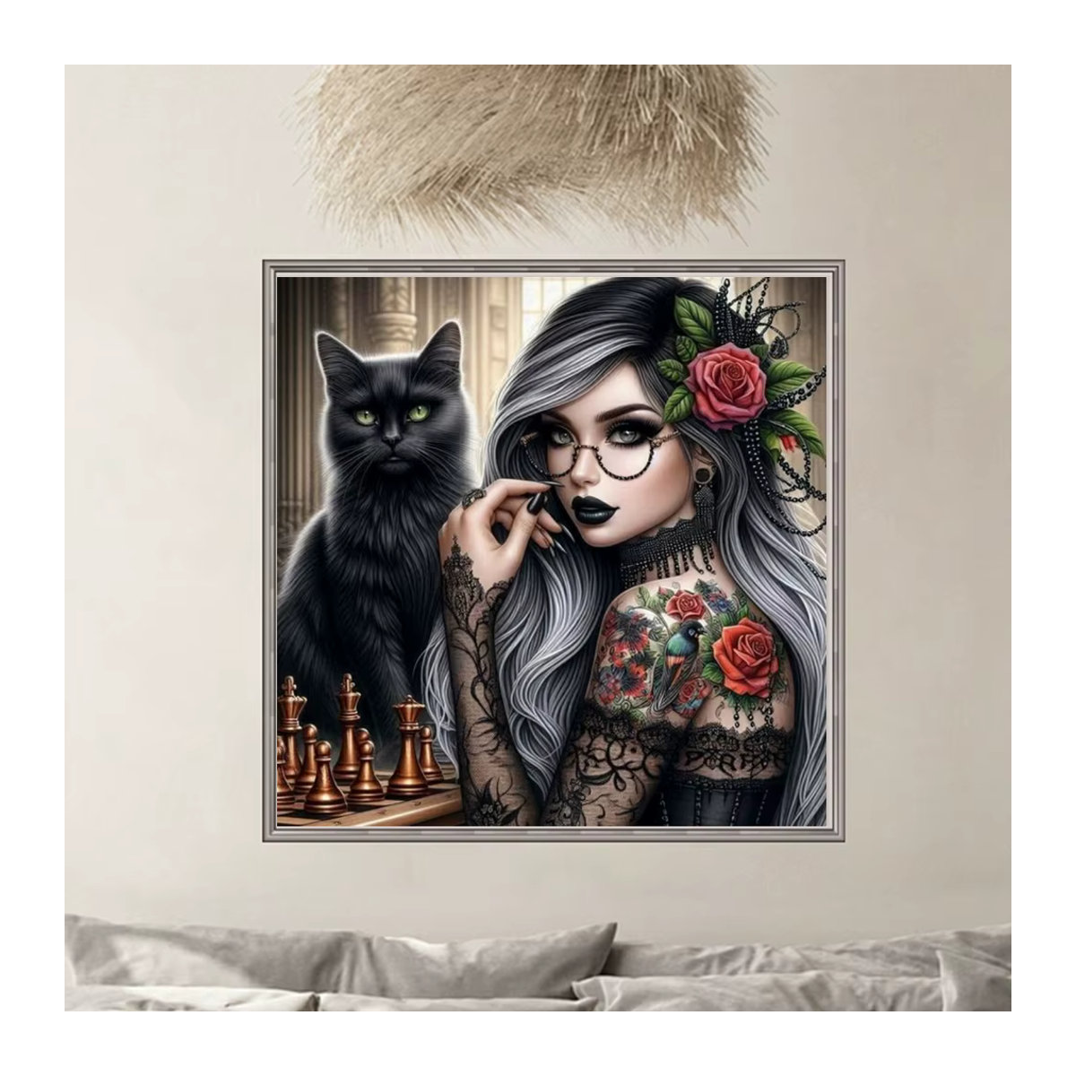 YUTTEE Diamant-Gemälde Set Halloween Motiv Hexe mit Katze, Mehrfarbig, Mosaik-Kreuzstich für Erwachsene - Bild 2