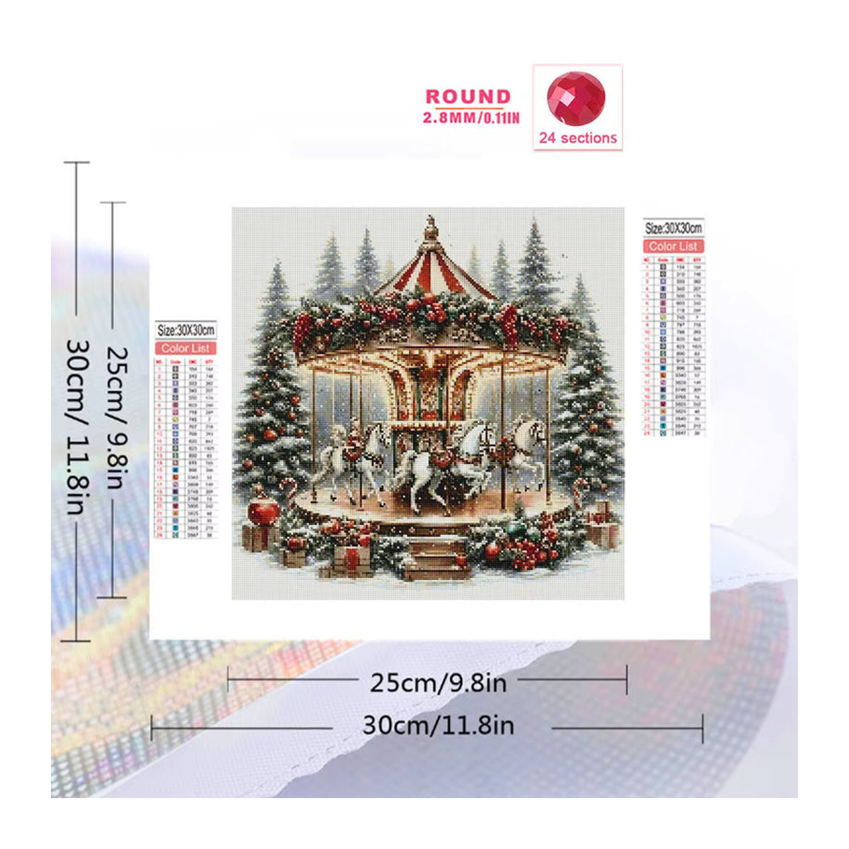 YUTTEE Diamant-Malerei Winterlandschaft mit Karussell und Bäumen als DIY Mosaik-Set in Mehrfarbig mit runden Diamanten - Bild 2