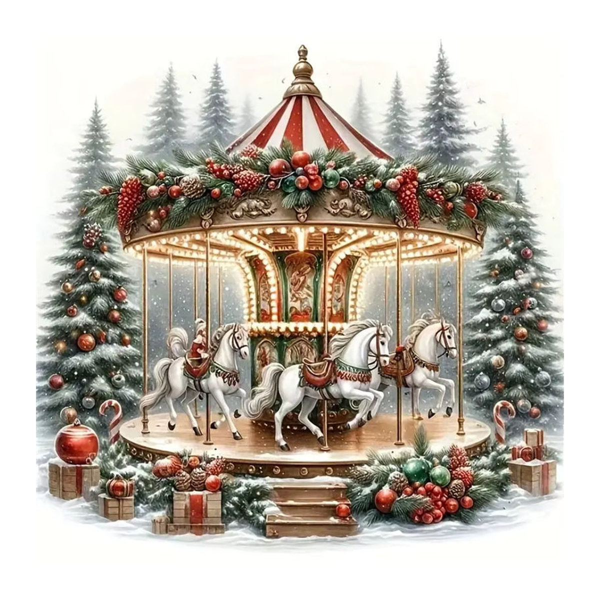 YUTTEE Diamant-Malerei Winterlandschaft mit Karussell und Bäumen als DIY Mosaik-Set in Mehrfarbig mit runden Diamanten - Bild 3