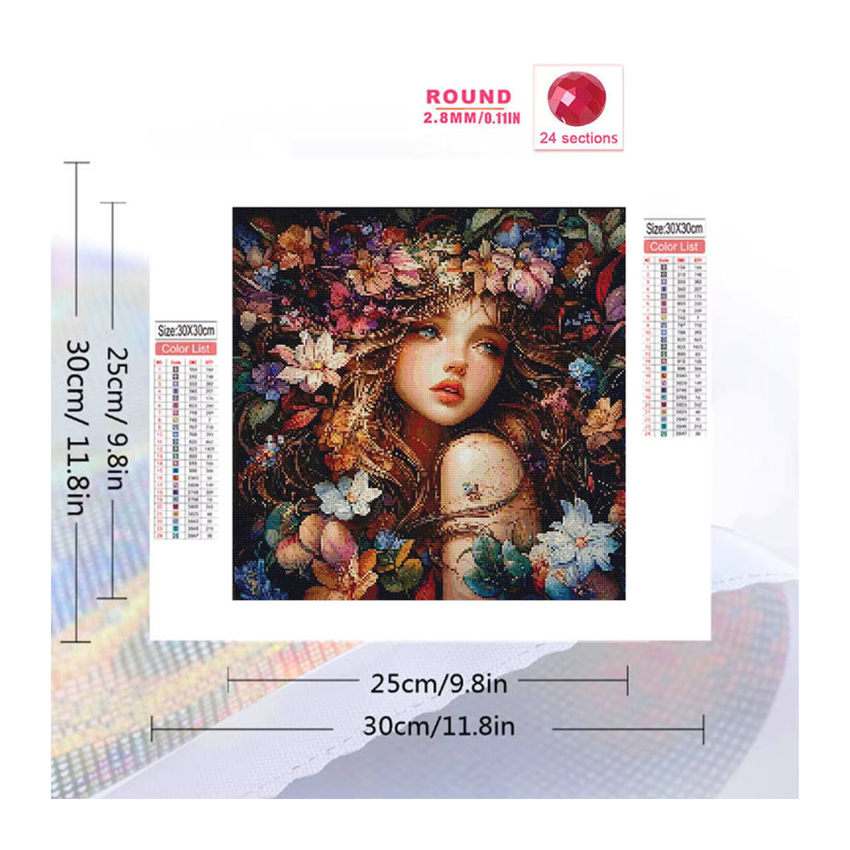 YUTTEE Diamant Mosaik DIY Set Mädchen Porträt mit Blumen als Cartoon Strass Stickerei für Kinder in Mehrfarbig - Bild 2