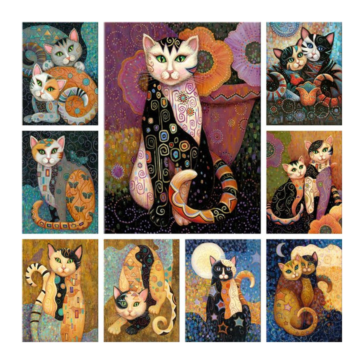 YUTTEE Diamant Mosaik Malerei Kit Katzen von Gustav Klimt DIY Strass Bild Mehrfarbig - Bild 1