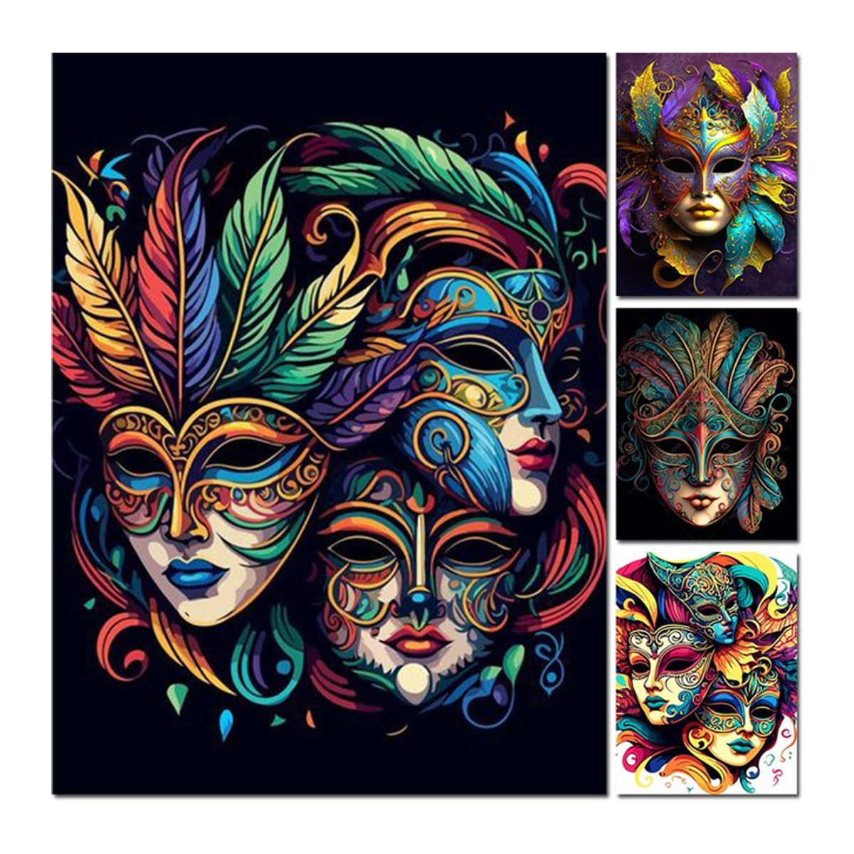 YUTTEE Diamant-Stickerei Set mit Masken-Motiv in Mehrfarbig, Abstract Glamour Design mit runden Bohrern zur Wandmontage - Bild 1