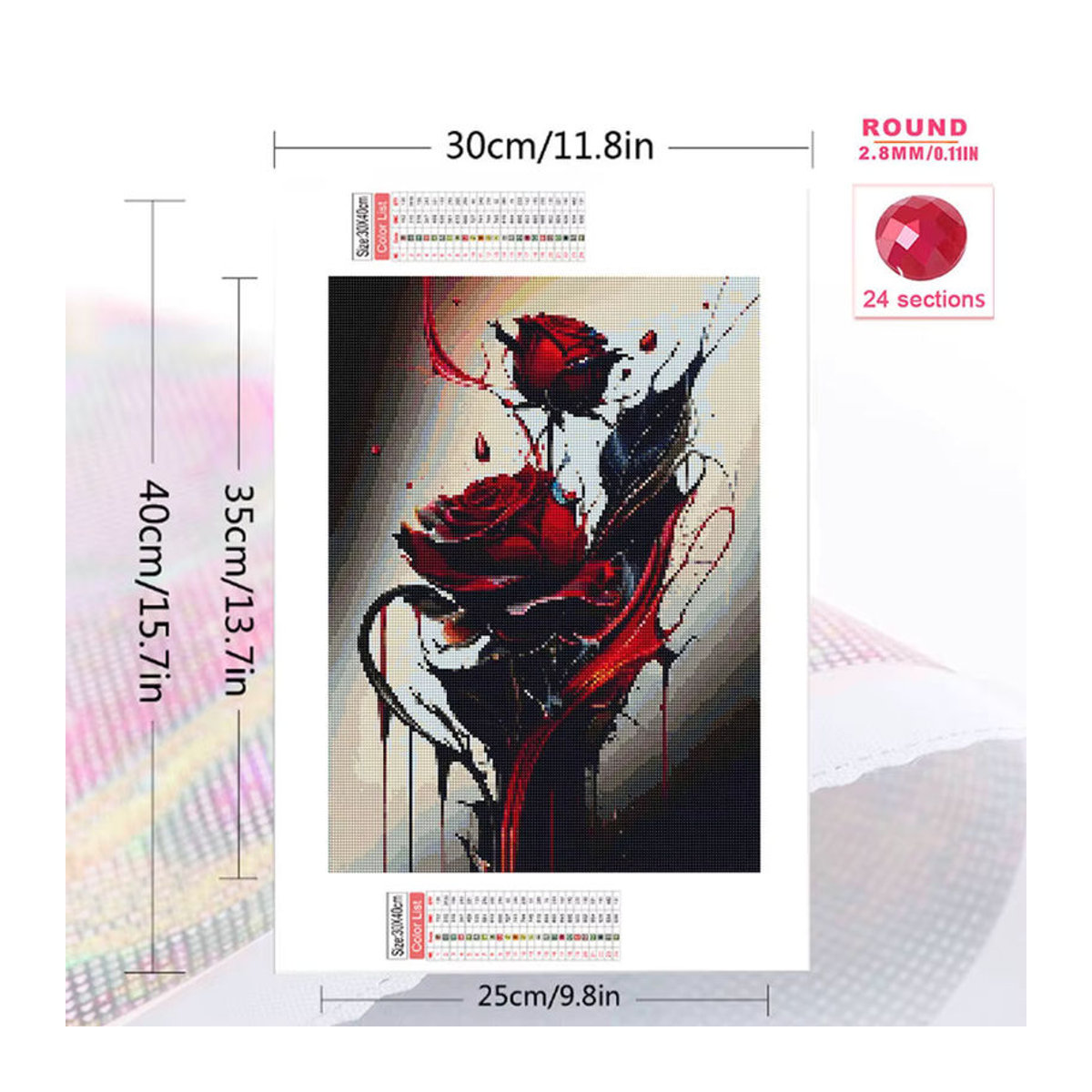 YUTTEE Diamant-Stickerei Set mit roter Rose als Acryl-Malerei für DIY-Dekorationen - Bild 2