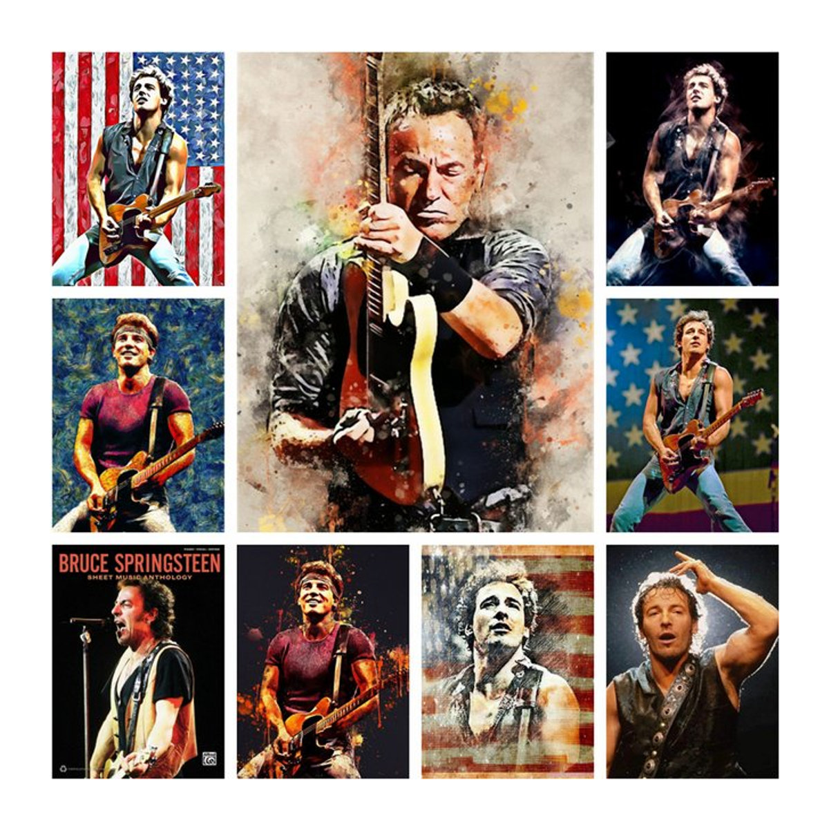 YUTTEE Diamantgemälde Bruce Springsteen Porträt Aquarell Kunst Set in Mehrfarbig für Erwachsene - Bild 1