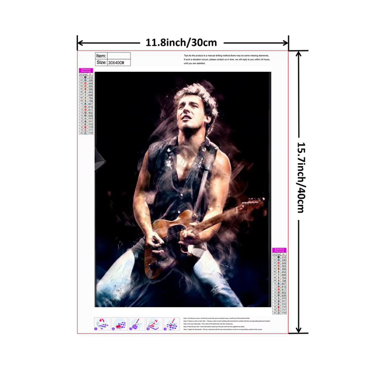 YUTTEE Diamantgemälde Bruce Springsteen Porträt Aquarell Kunst Set in Mehrfarbig für Erwachsene - Bild 3