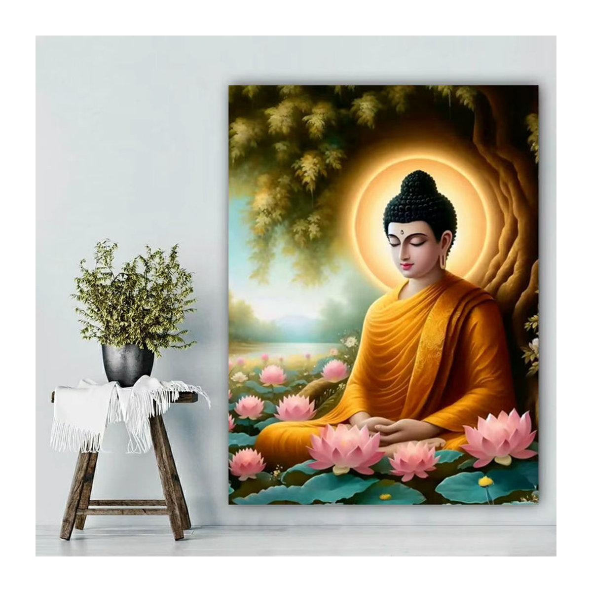 YUTTEE Diamantmalerei Buddha und Lotus DIY Mosaik Stickerei in Gold und Mehrfarbig als Wanddekoration - Bild 2